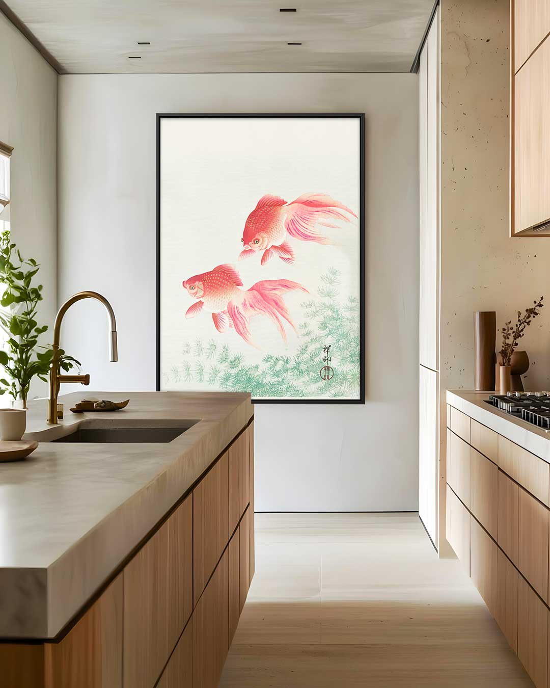 Elegante Koi in Beweging – staande wandkunst voor woonkamer of interieur