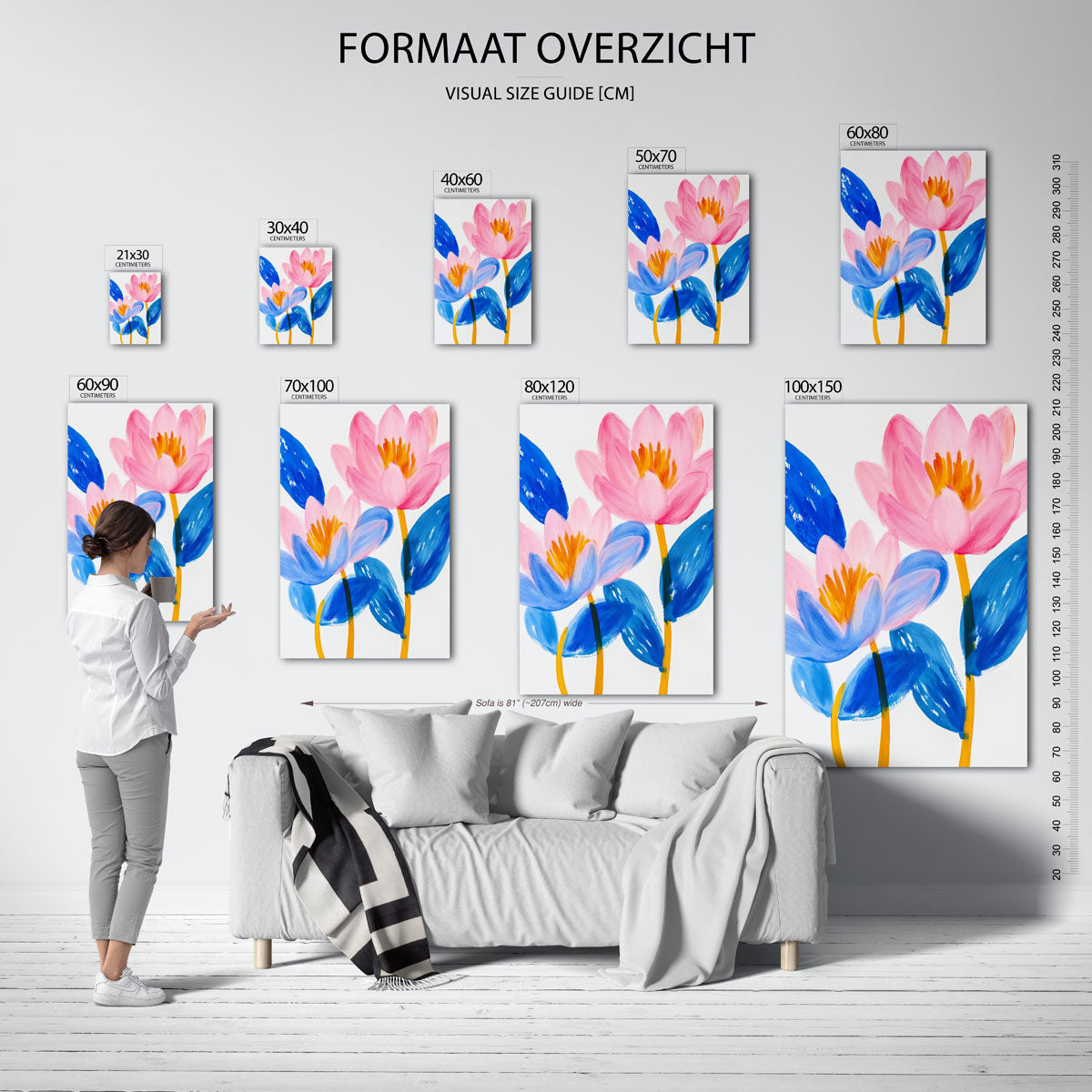 Bloemen in blauw en roze – staande muurposter met bloemen