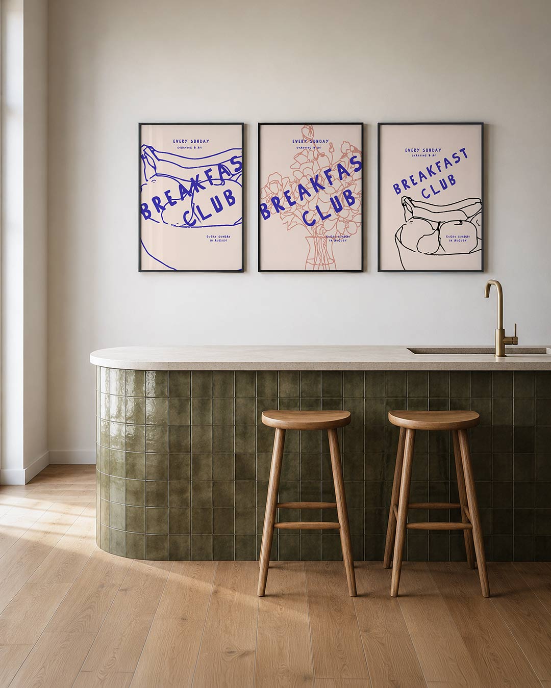 Lijnen en letters – een speelse poster met vloeiende blauwe lijnen en grote letters op een zachte – weergave 2