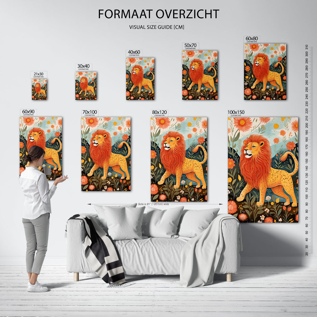 Leeuw tussen bloemen – staande muurposter voor de kinderkamer