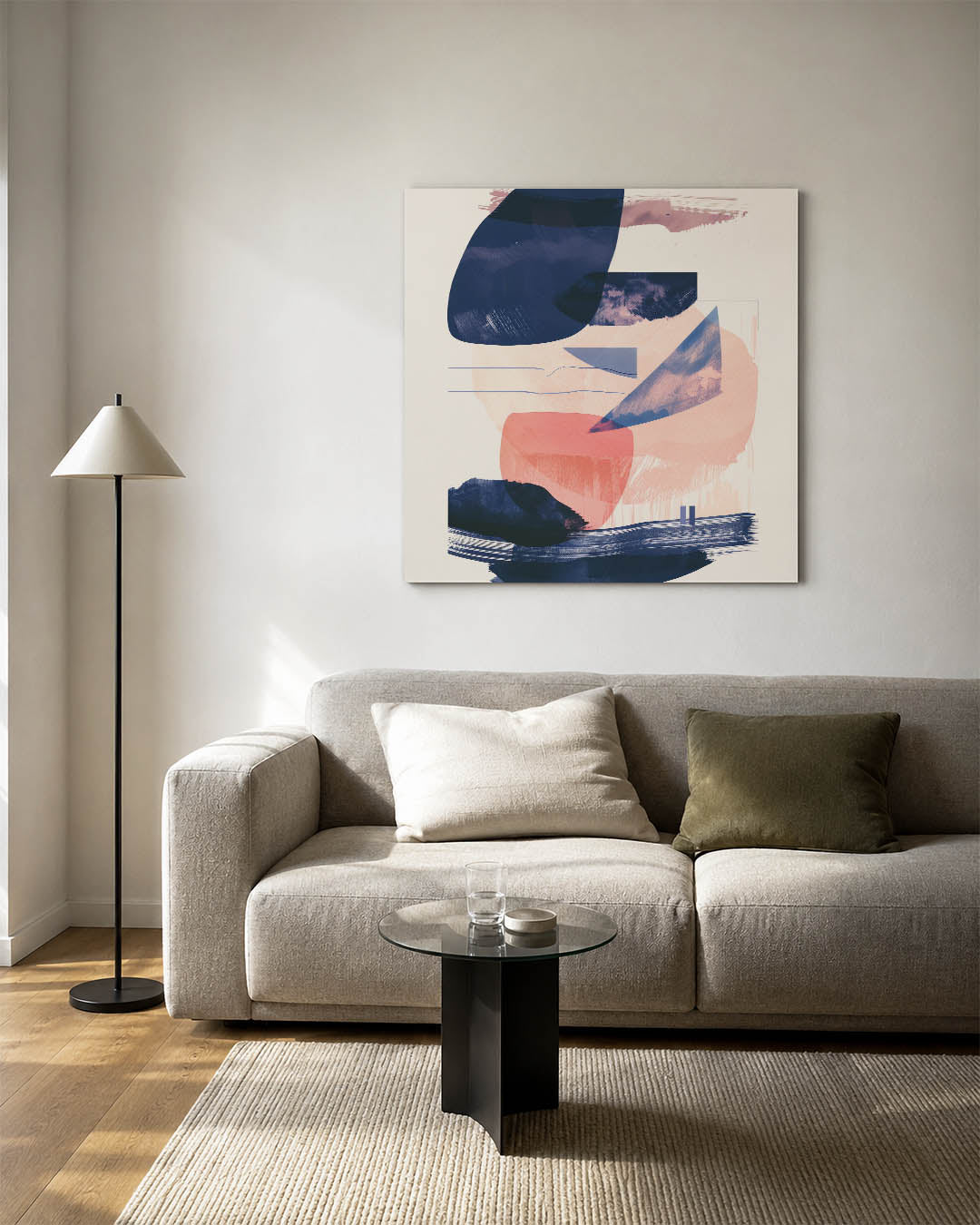 Dynamische vormen compositie kunstwerk – vierkante wanddecoratie – dit werk toont een speelse mix van organische en
