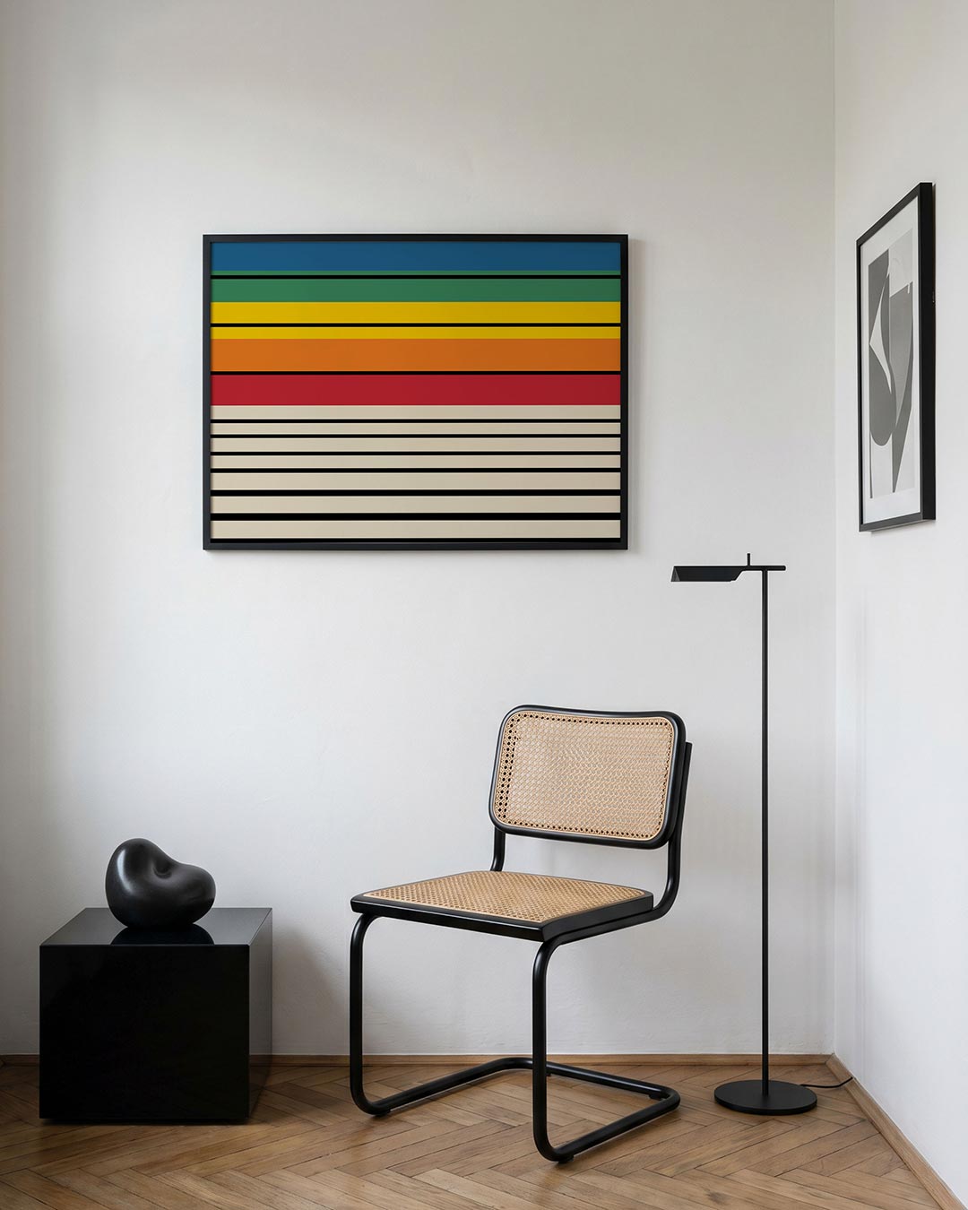 Strepen en kleurvlakken – geometrische Bauhaus poster in liggend formaat