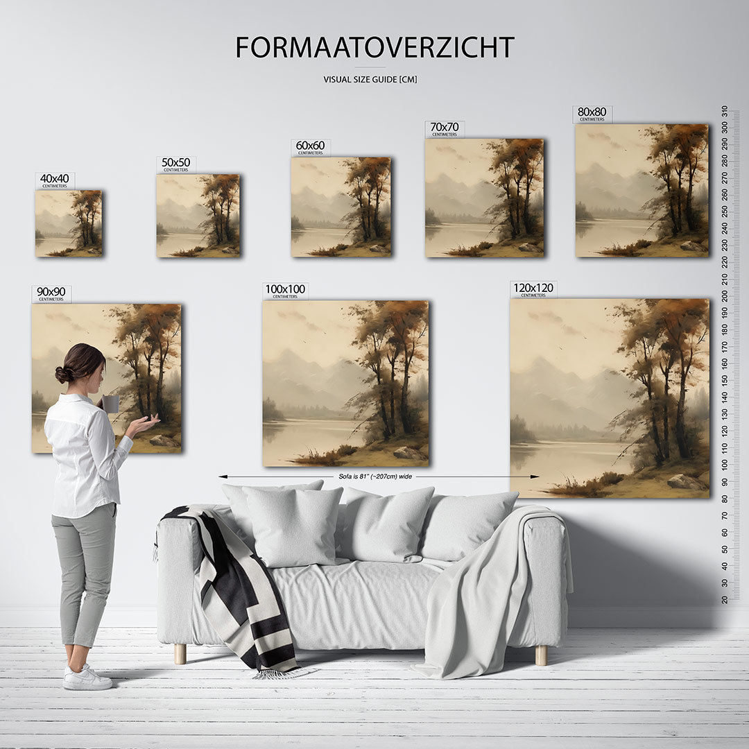 Rustig landschap kunstwerk – sfeerbeeld – dit kunstwerk toont een sereen landschap met zachte lijnen en subtiele kleuren. De