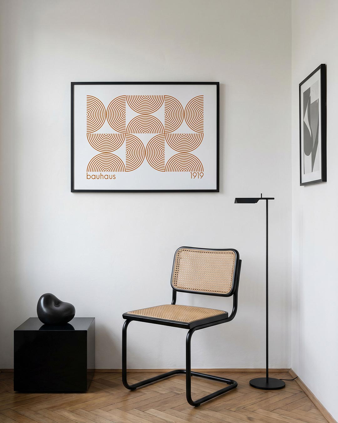Cirkelpatroon en lijnen – geometrische Bauhaus poster in liggend formaat