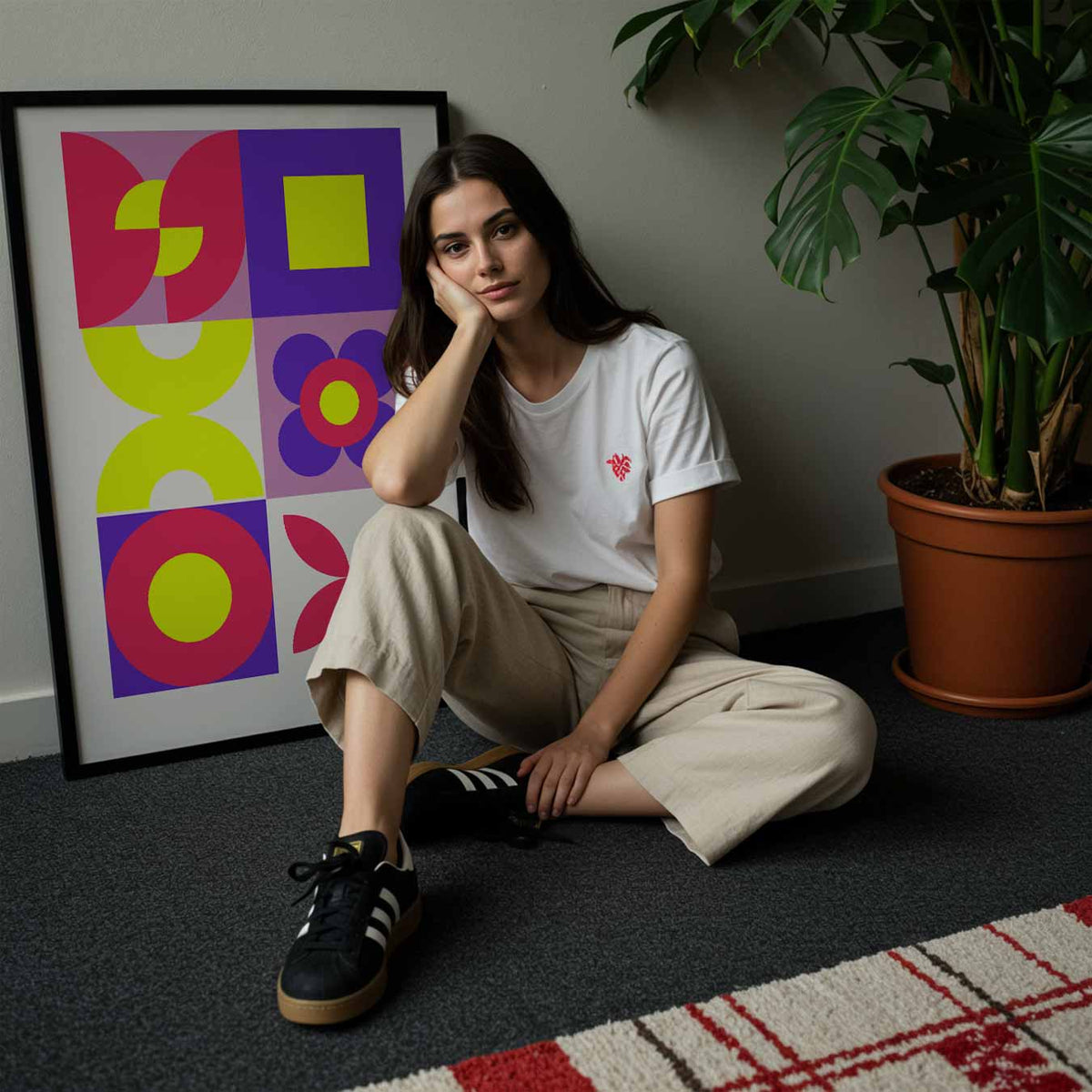 Retro Bloemen & Geometrie – abstracte wandkunst als portret poster