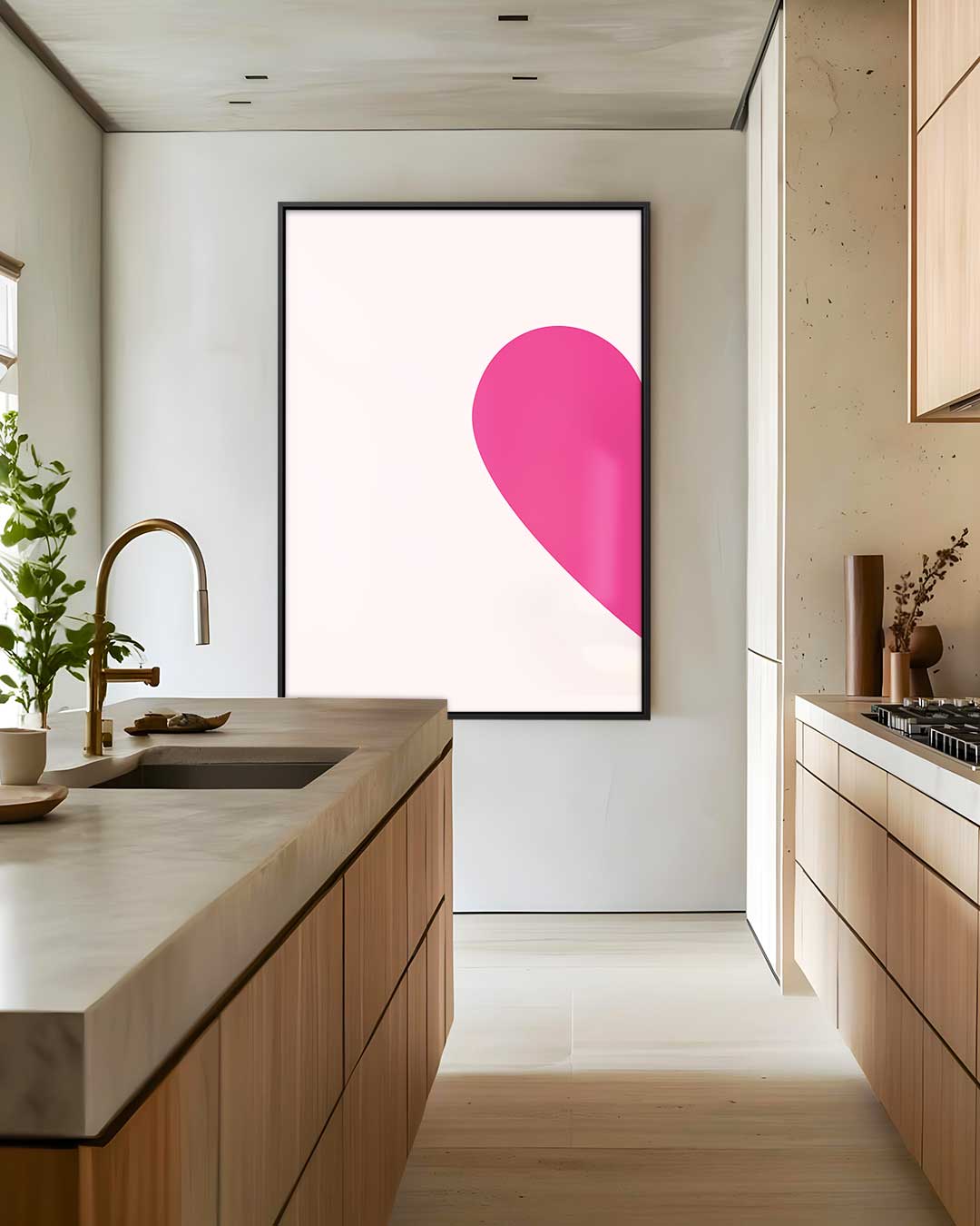 Roze hartvorm – dibond wanddecoratie in staand formaat