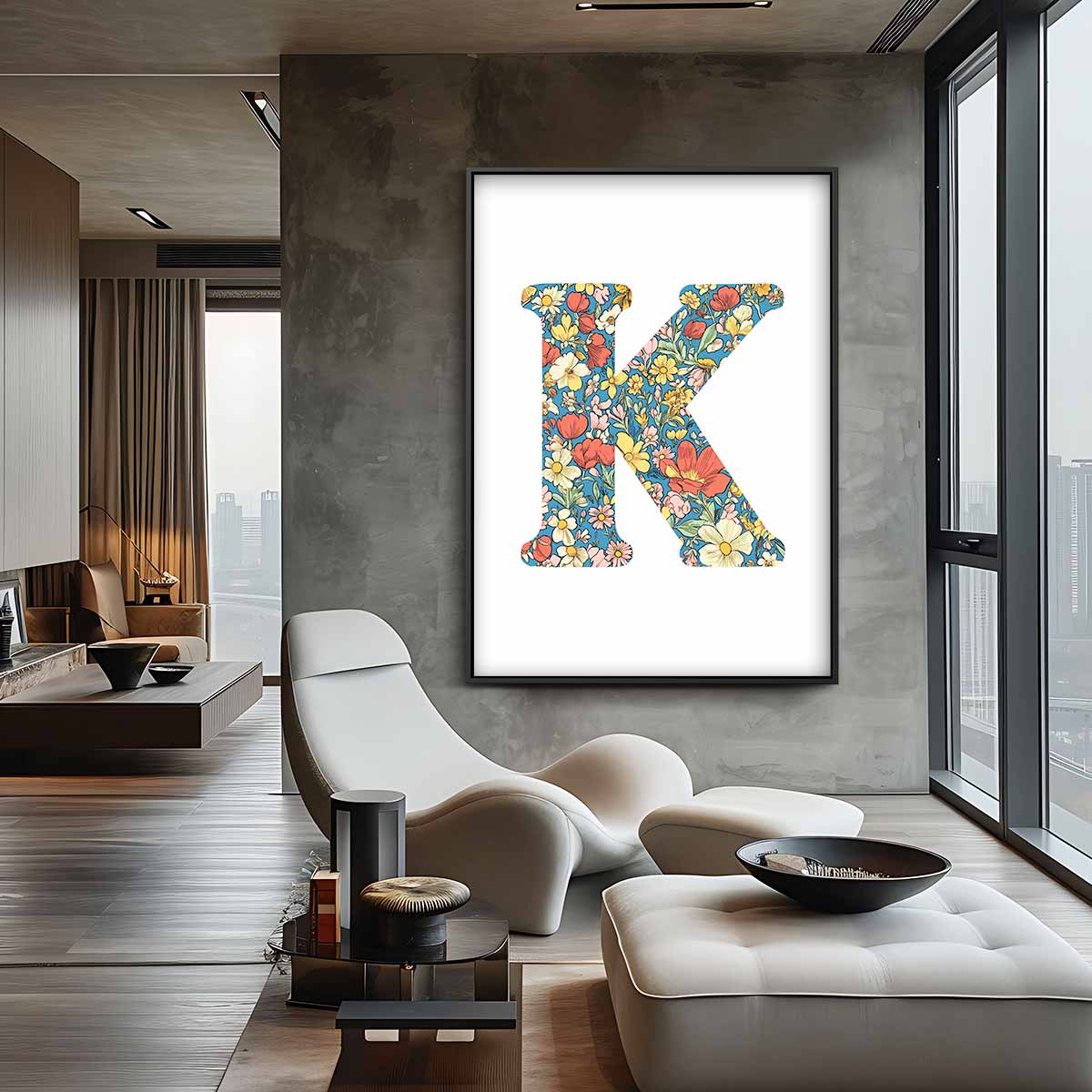 Bloemrijke Letter K – canvas wanddecoratie in portret formaat