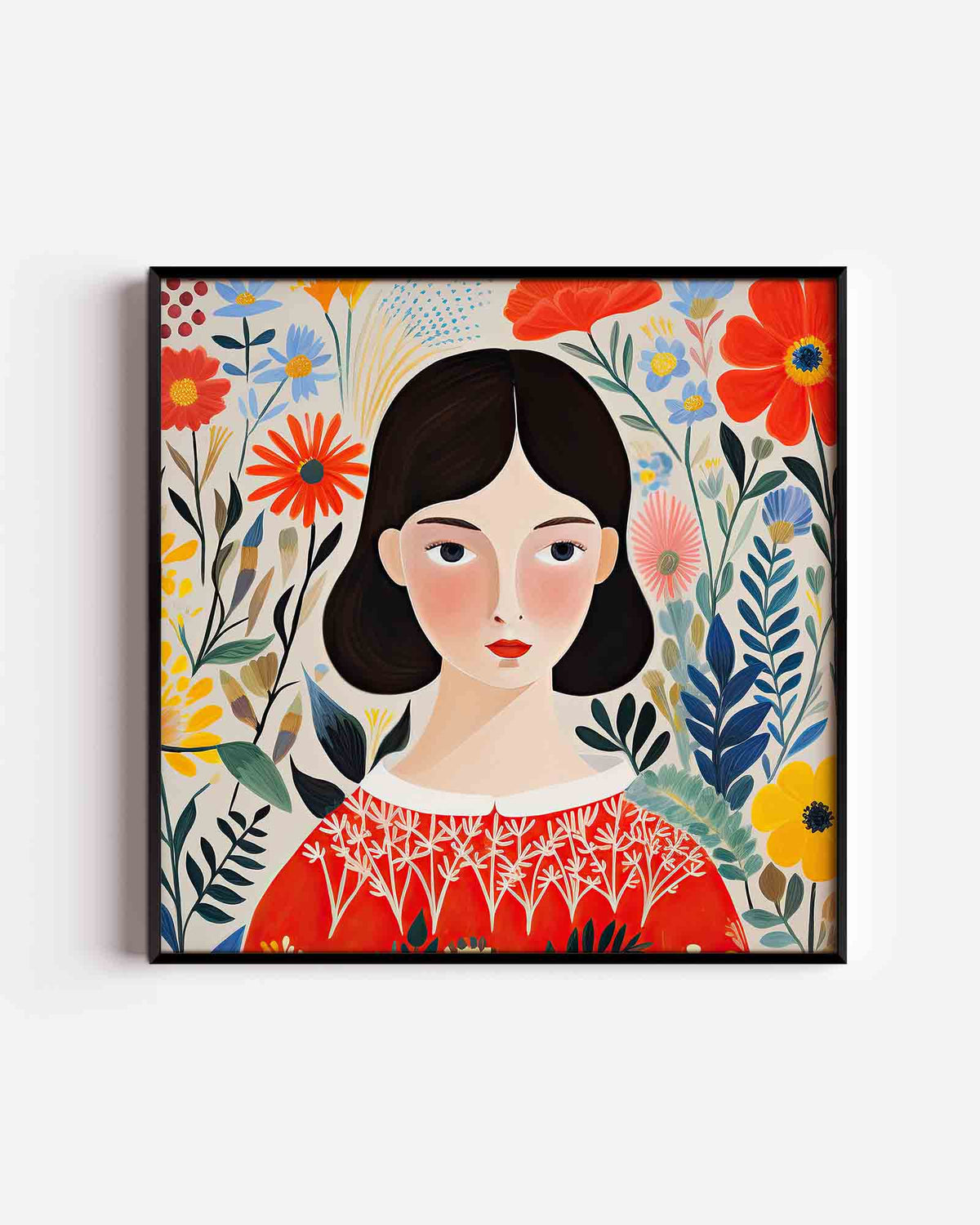 Vrouw met bloemen – vierkante kinderposter als wanddecoratie
