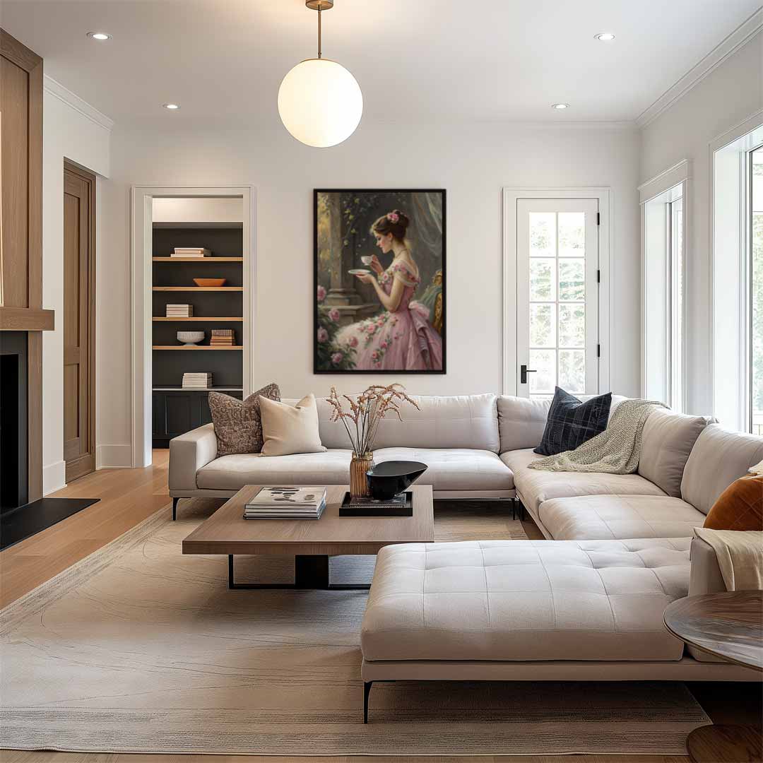 Dromerige Theetijd – modern portret kunstwerk van WallArtistic