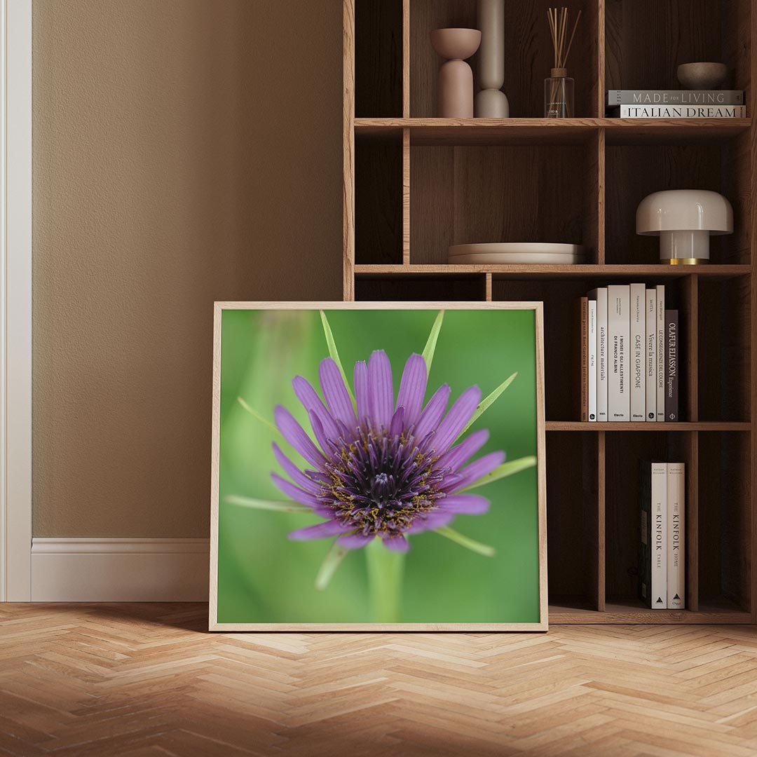 Paarse bloem close up poster – derde productweergave – deze poster toont een gedetailleerde close-up van een paarse bloem met
