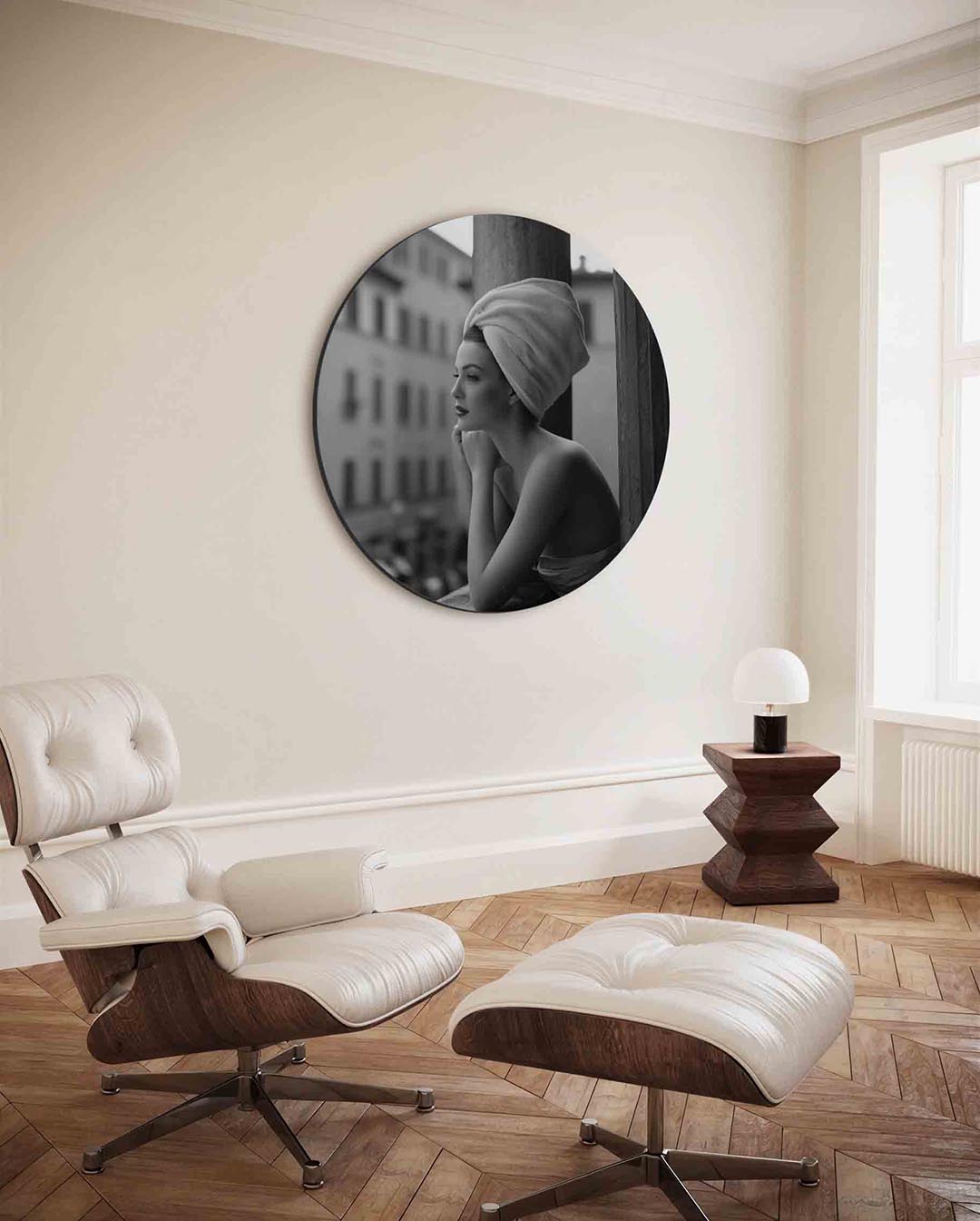 Vrouw met tulband – ronde Pop Art wanddecoratie van WallArtistic
