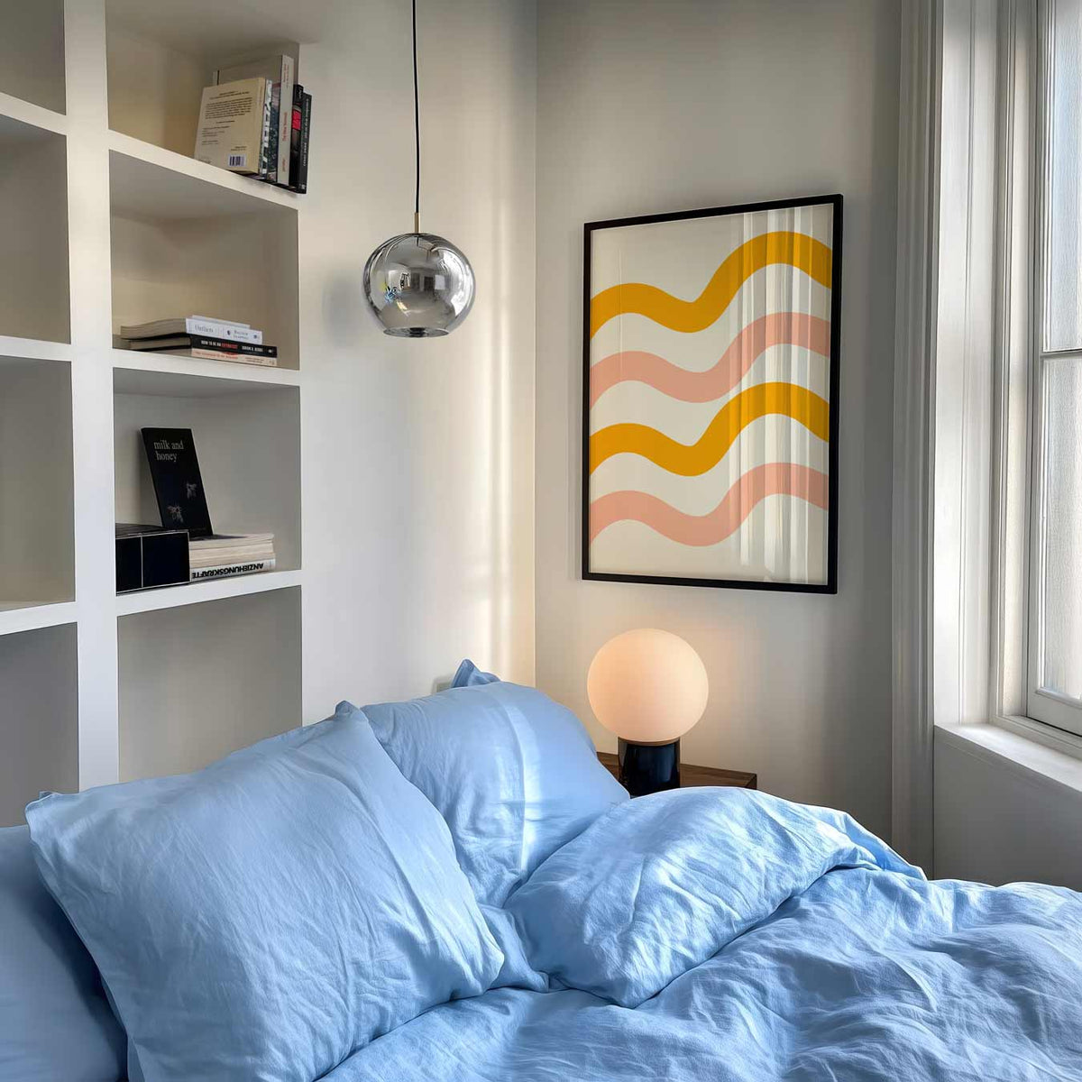 Zonnige Golven Wanddecoratie – abstracte poster als moderne staande wanddecoratie