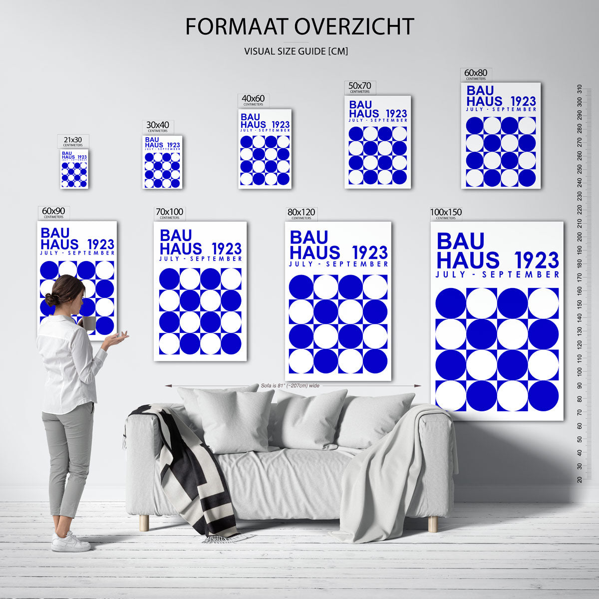 Cirkelpatroon blauw – geometrische poster in Bauhaus-stijl van WallArtistic
