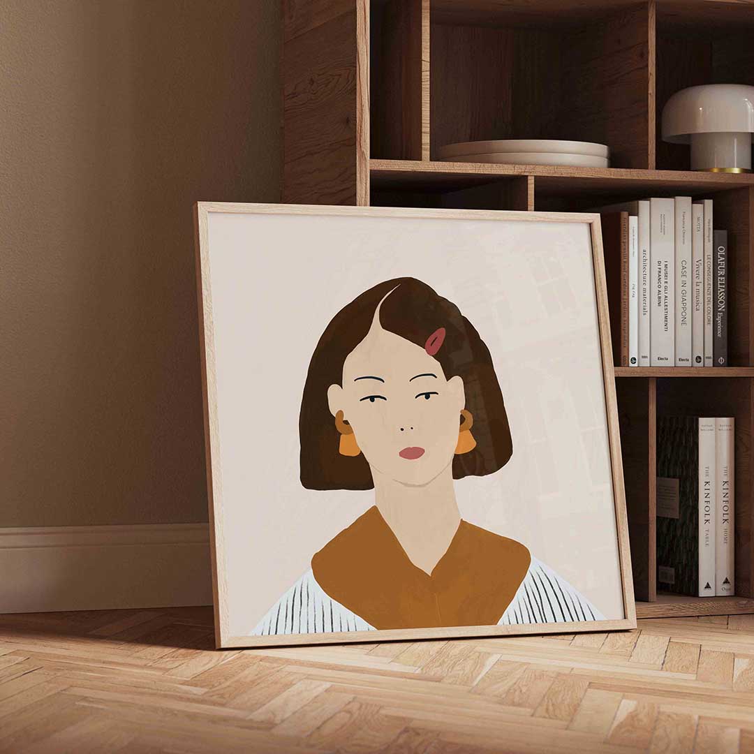 Vrouwelijk portret – geïllustreerde wandkunst als vierkante poster