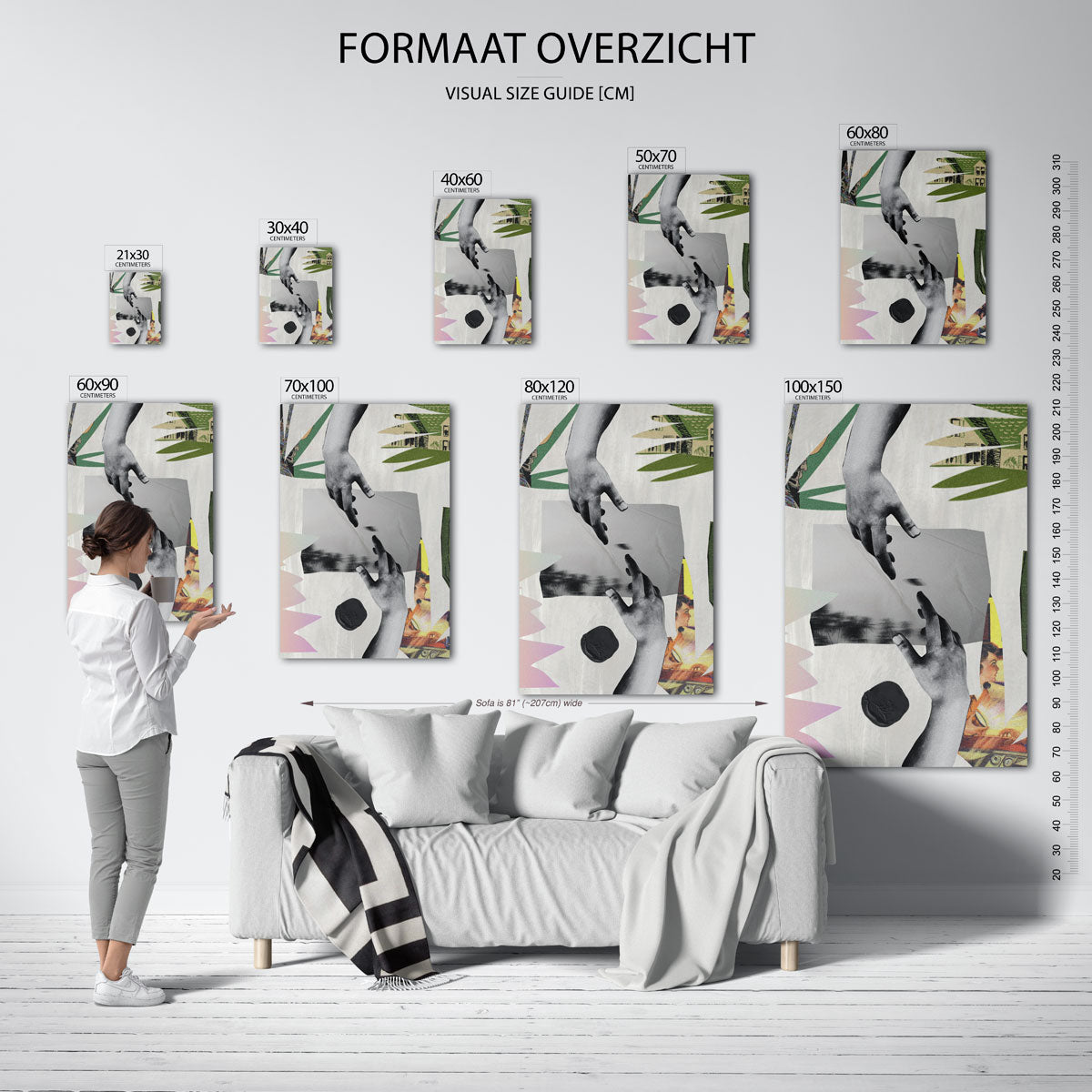 Handen en collage – staande muurposter met kleur en vormen