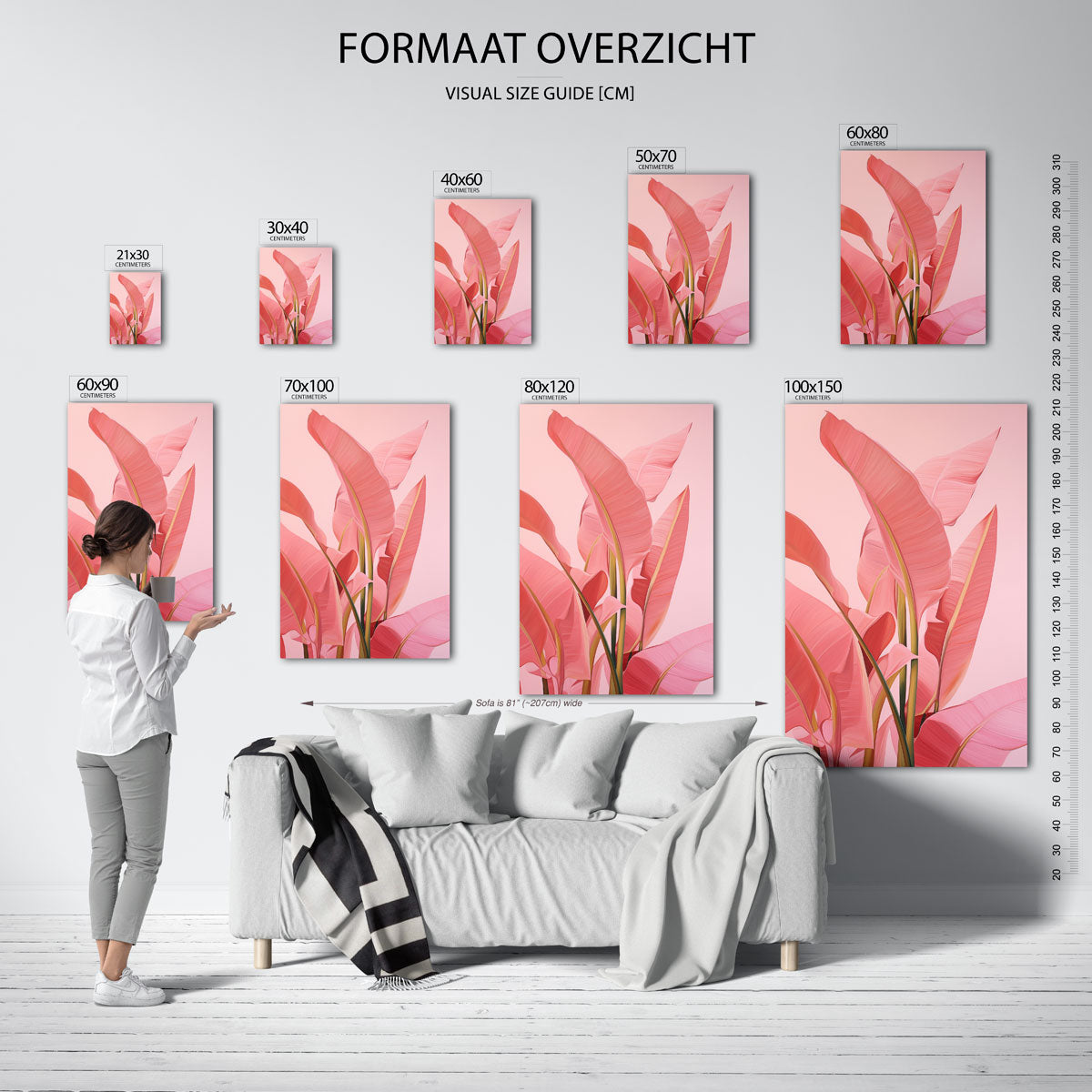 Roze bladeren – staande muurposter met jungle thema