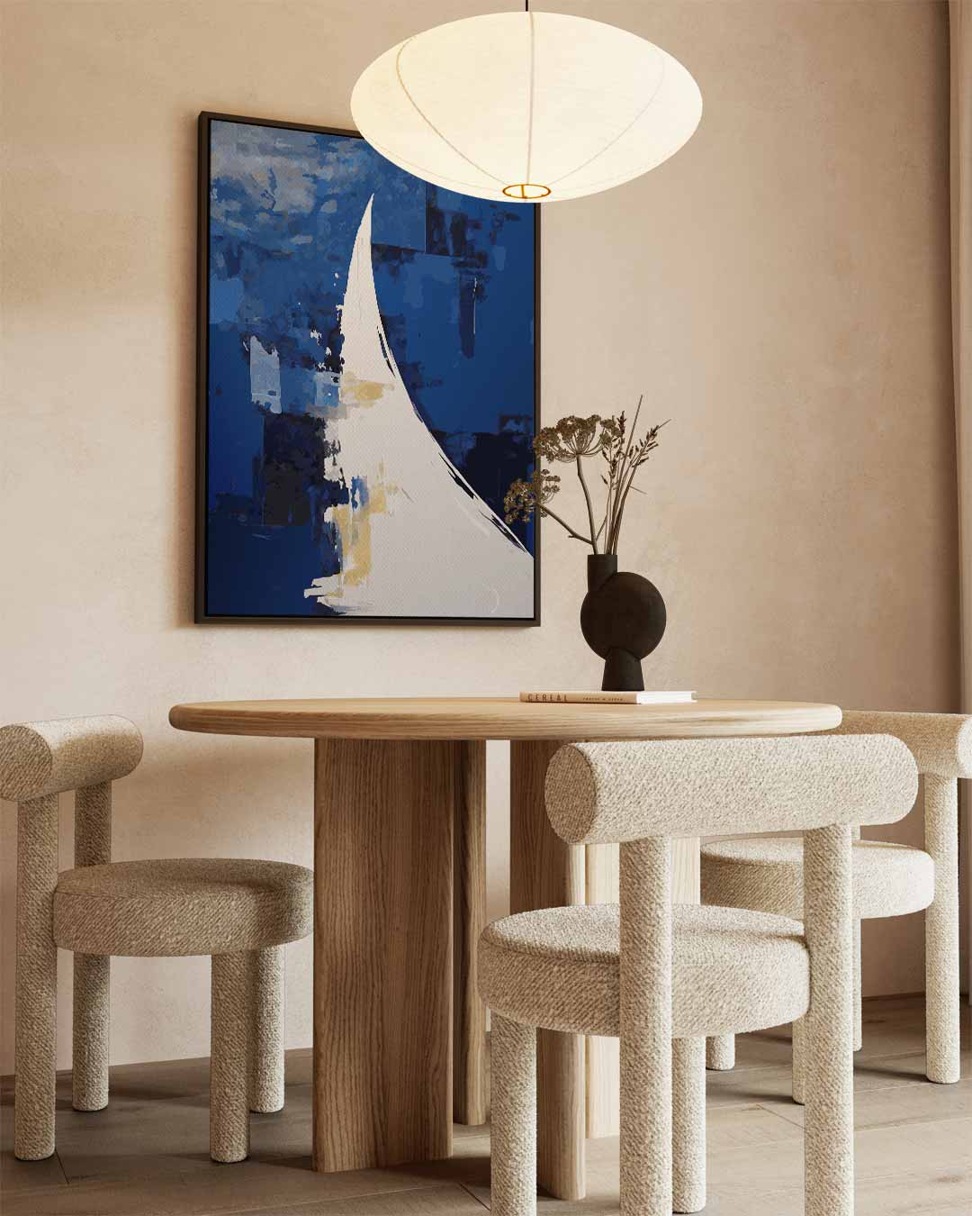 Blauwe Abstracte Golf – kunstwerk met zwarte baklijst