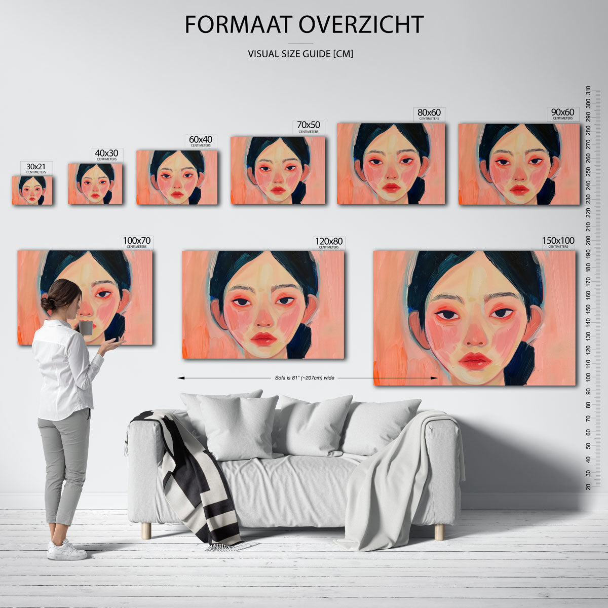 Portret met roze tinten – landscape muurposter met eigentijdse illustratie