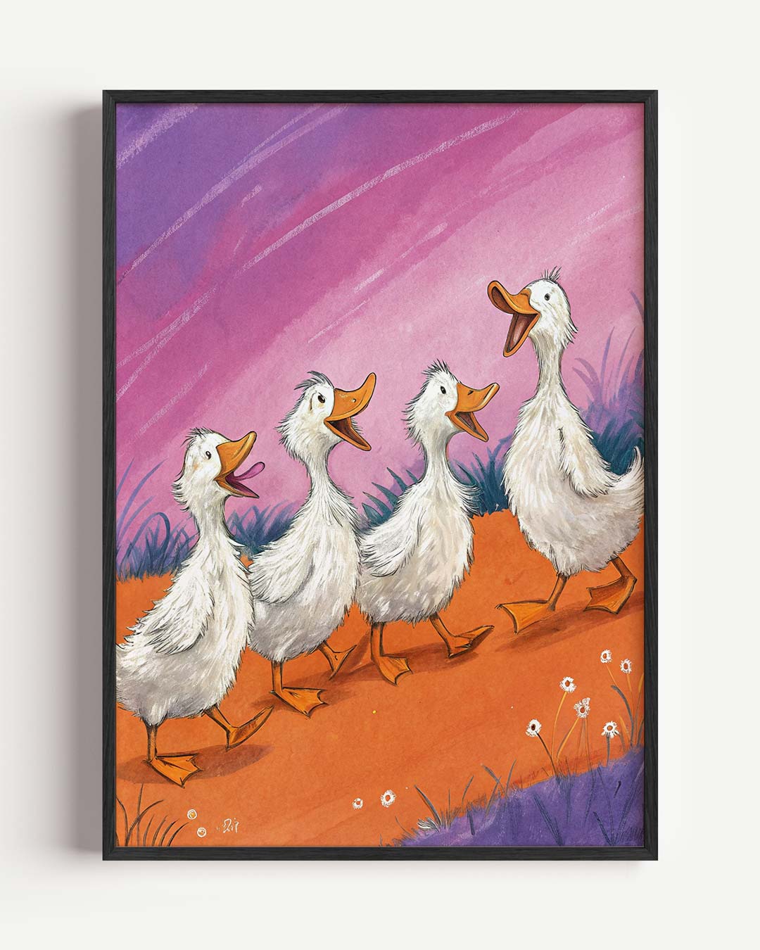 Vrolijke Eendjes Mars – dieren portret poster als wanddecoratie