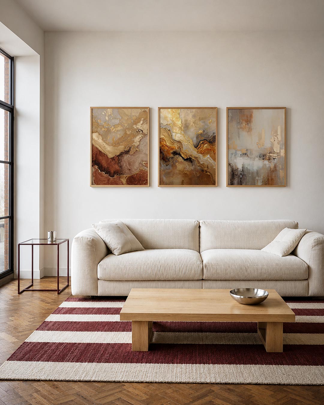 Aardse kleurenmix driedelige posterset – deze posterset in drie delen toont een vloeiende mix van
