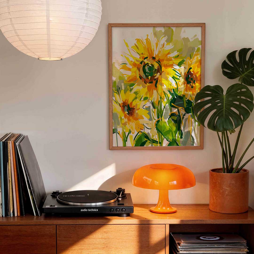 Zonnebloemen – staande kleurrijke wanddecoratie van WallArtistic