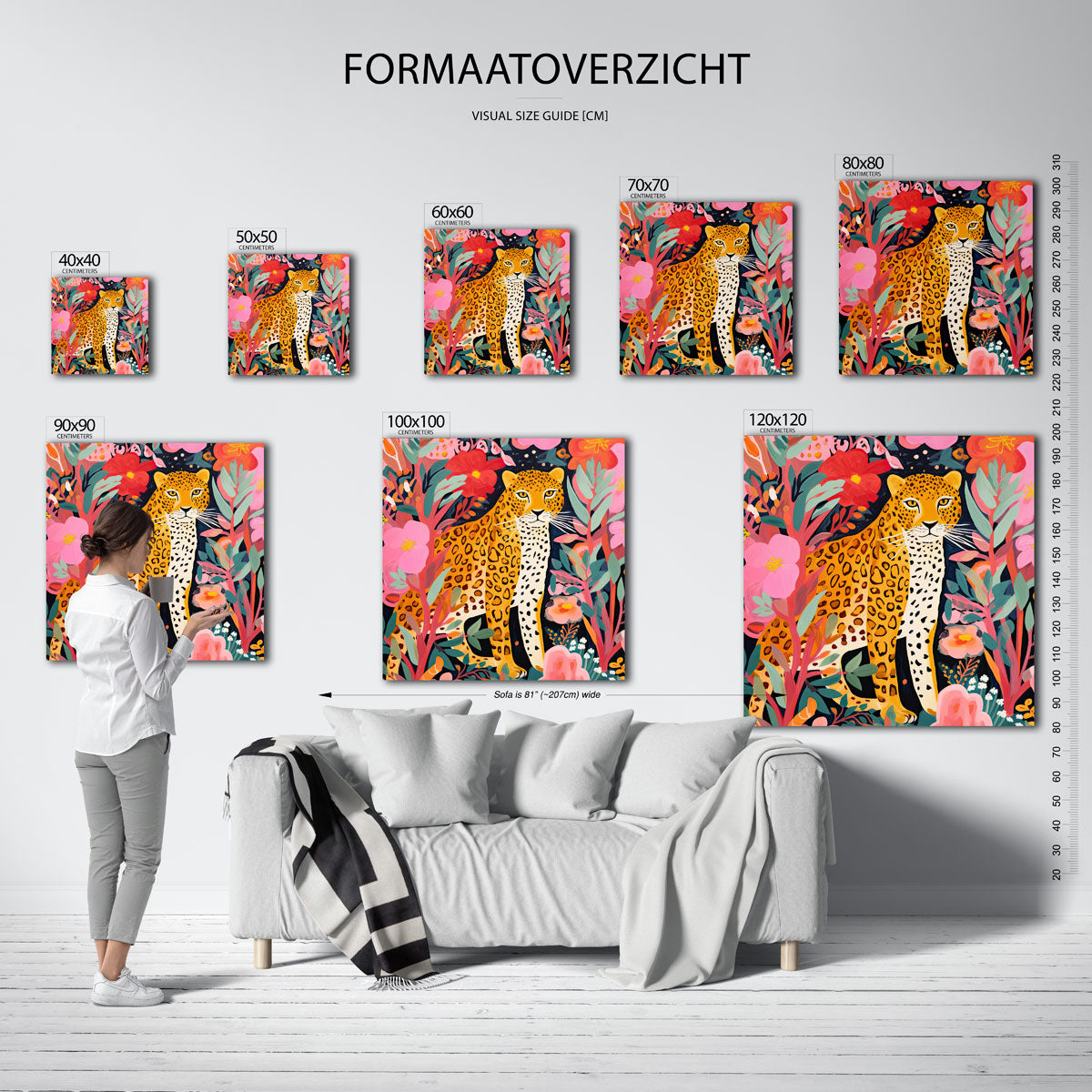 Luipaard tussen bloemen – vierkante muurposter voor de kinderkamer