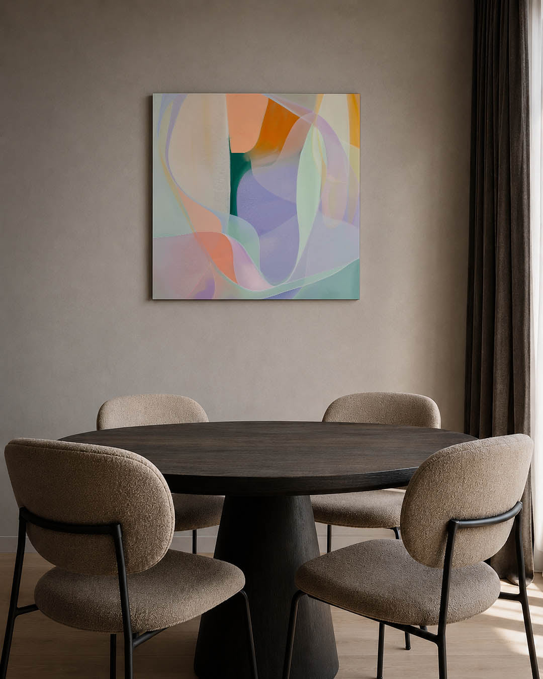 Vloeiende kleuren compositie kunstwerk – tweede productweergave – dit werk toont een dynamische compositie van vloeiende