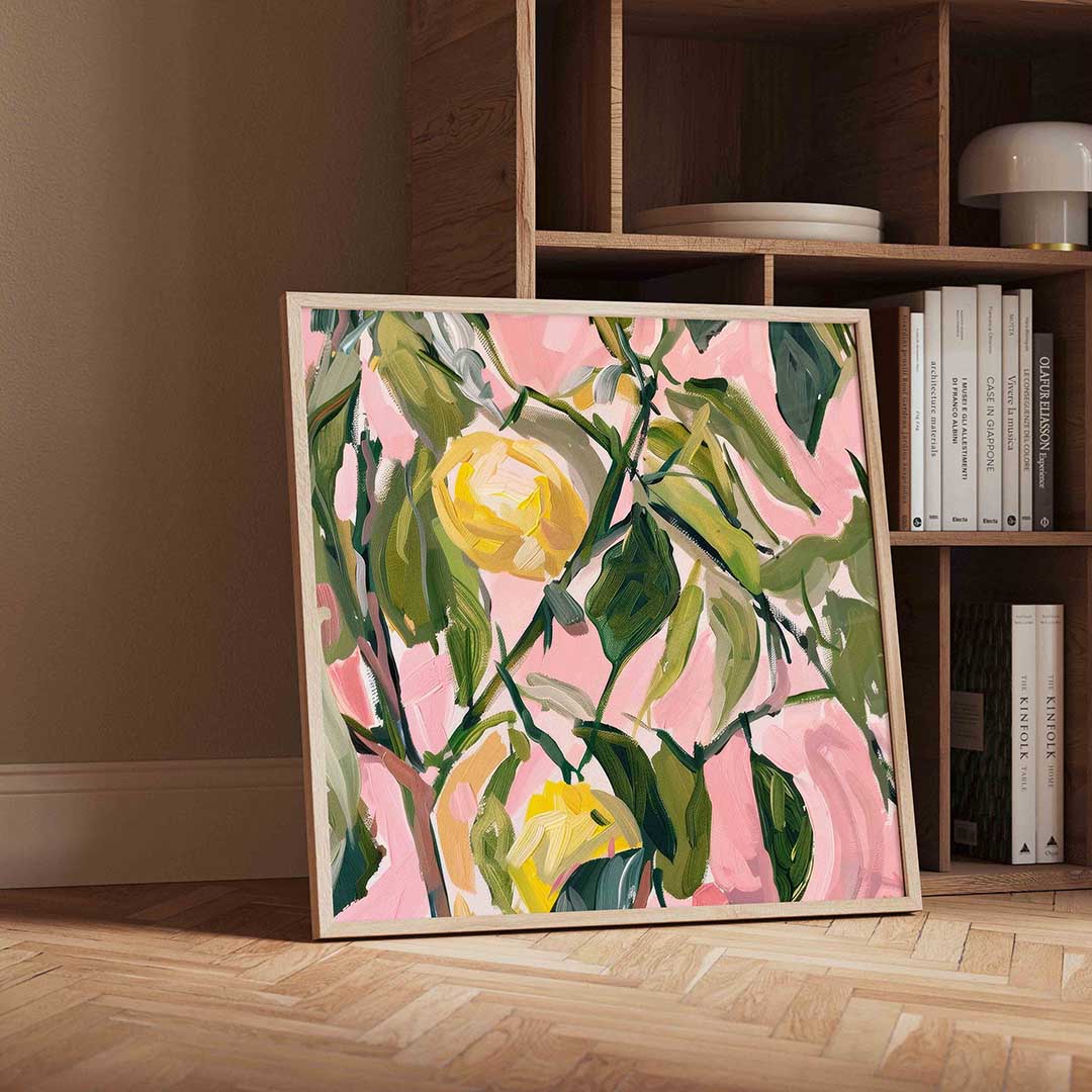 Bloemen en bladeren – geïllustreerde wandkunst als vierkante poster