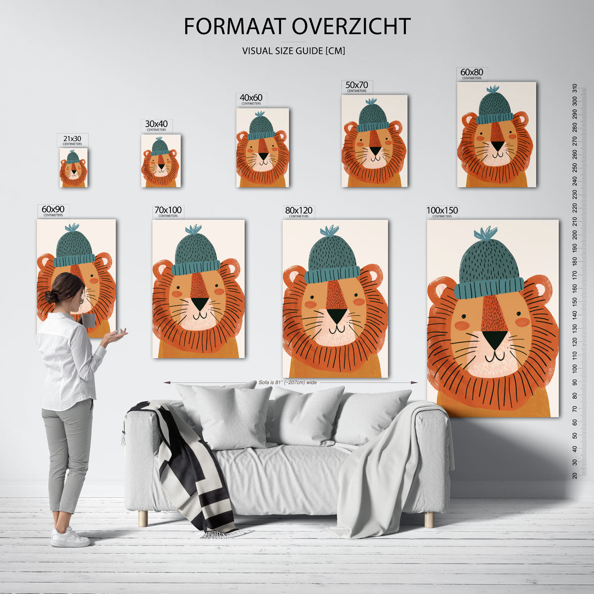Leeuw met muts – staande muurposter voor de kinderkamer