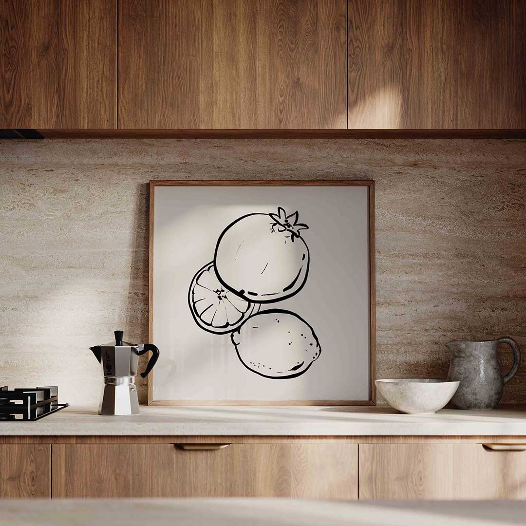 Fruit schets – culinaire wandkunst als vierkante poster