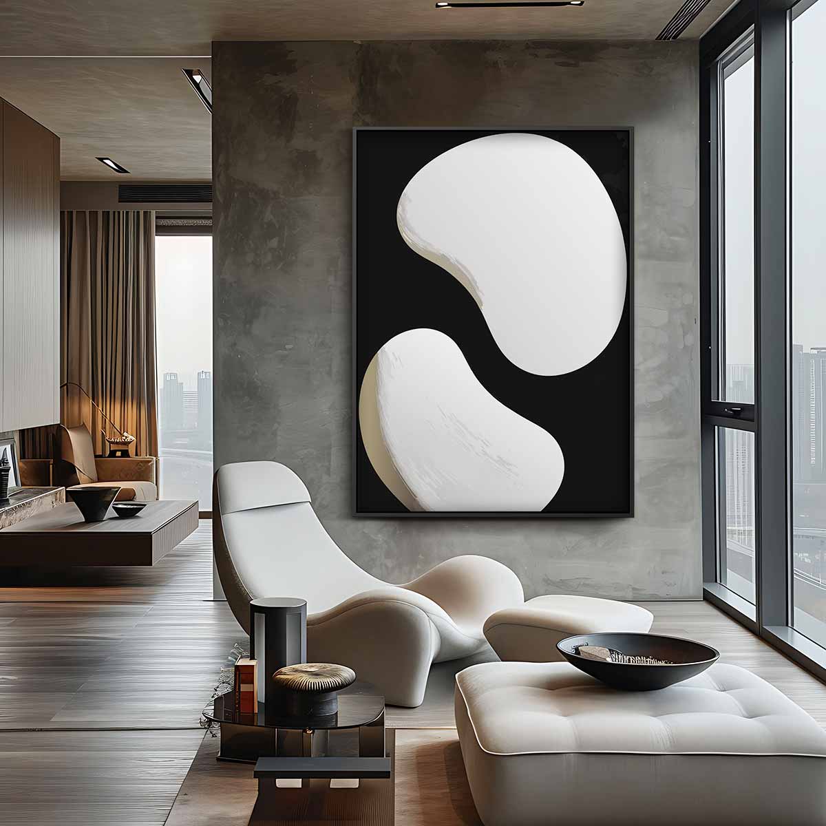 Yin en Yang Abstractie – canvas wanddecoratie in portret formaat