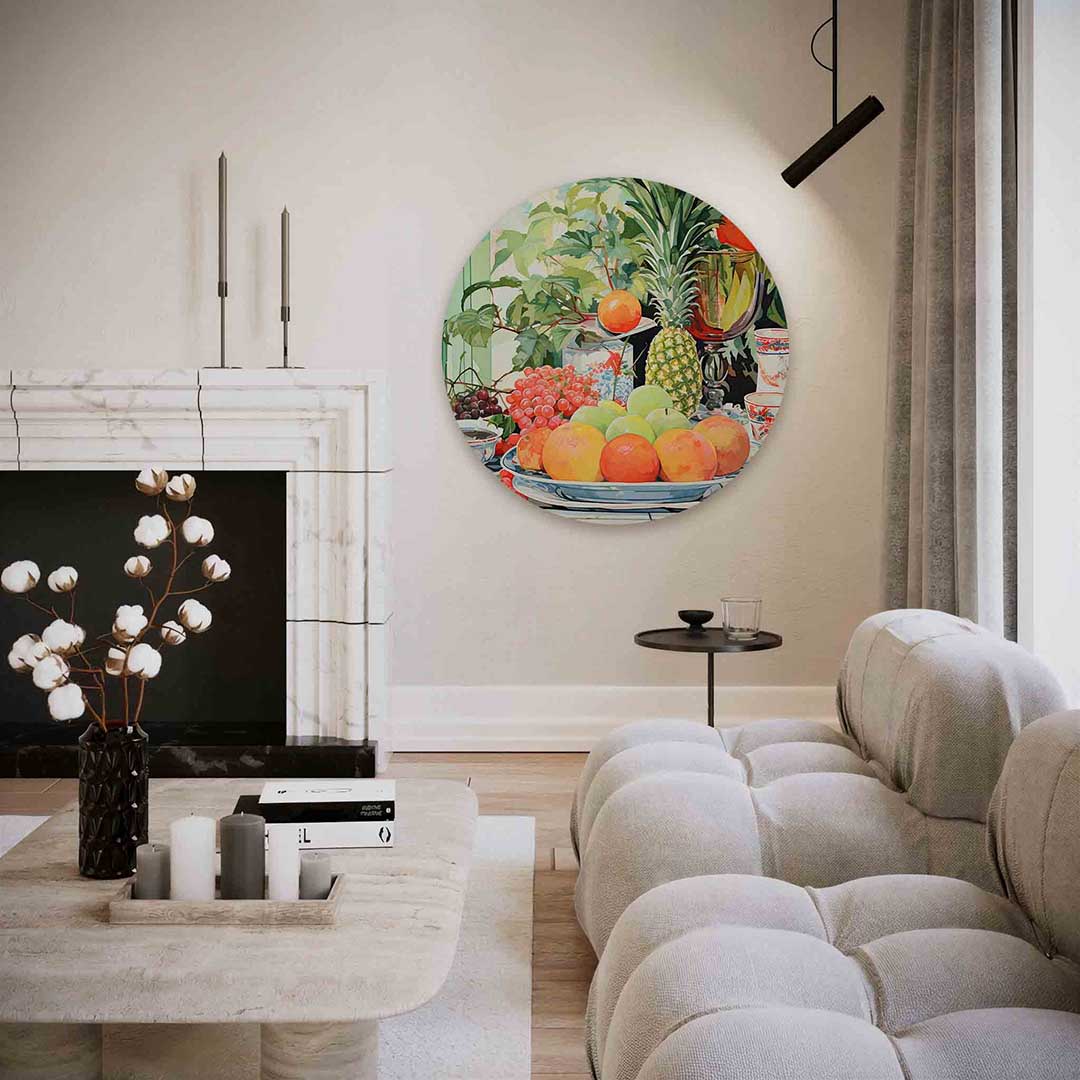 Fruit en planten – abstracte textuur muurcirkel als wanddecoratie