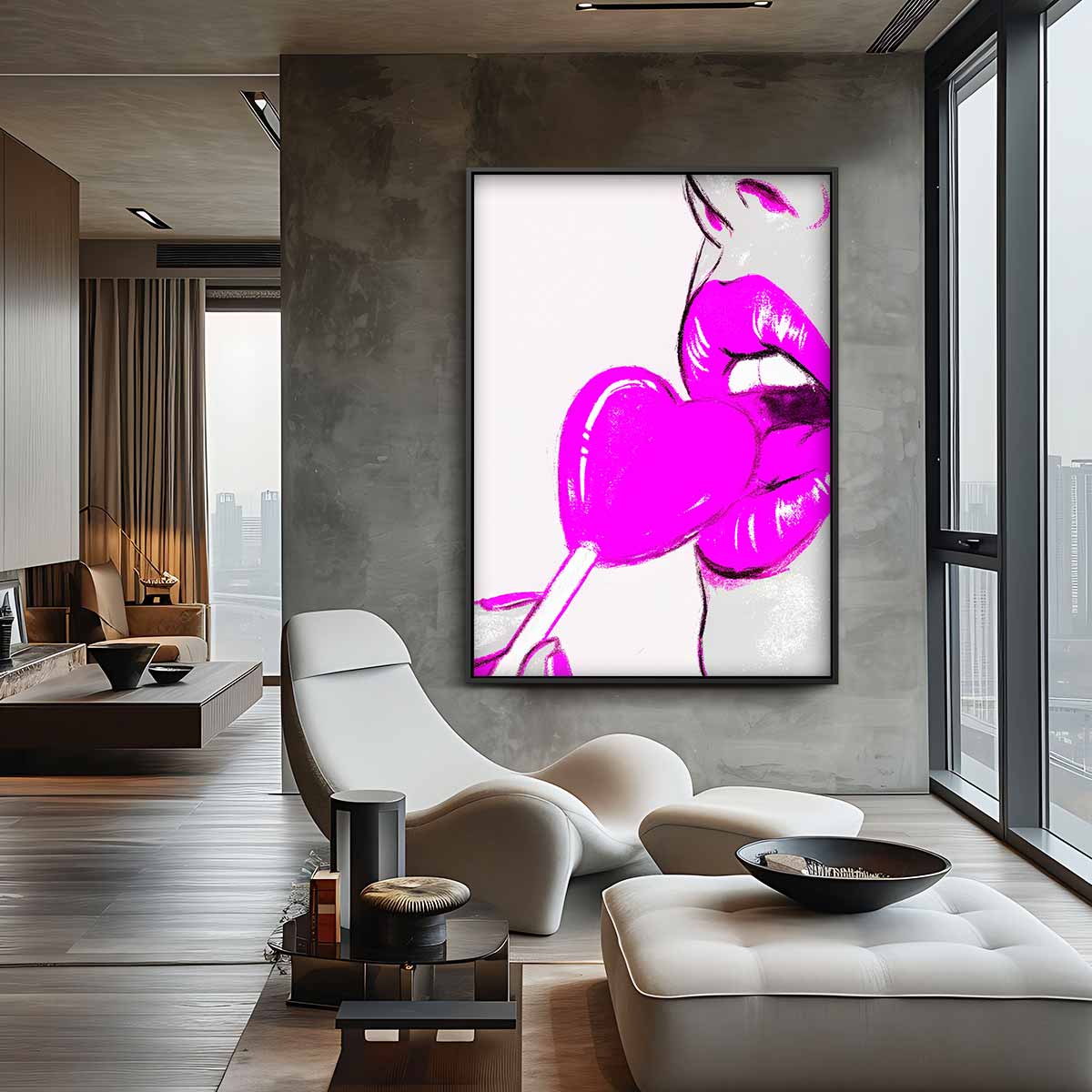 Pop Art Lolly Lips – canvas wanddecoratie in portret formaat