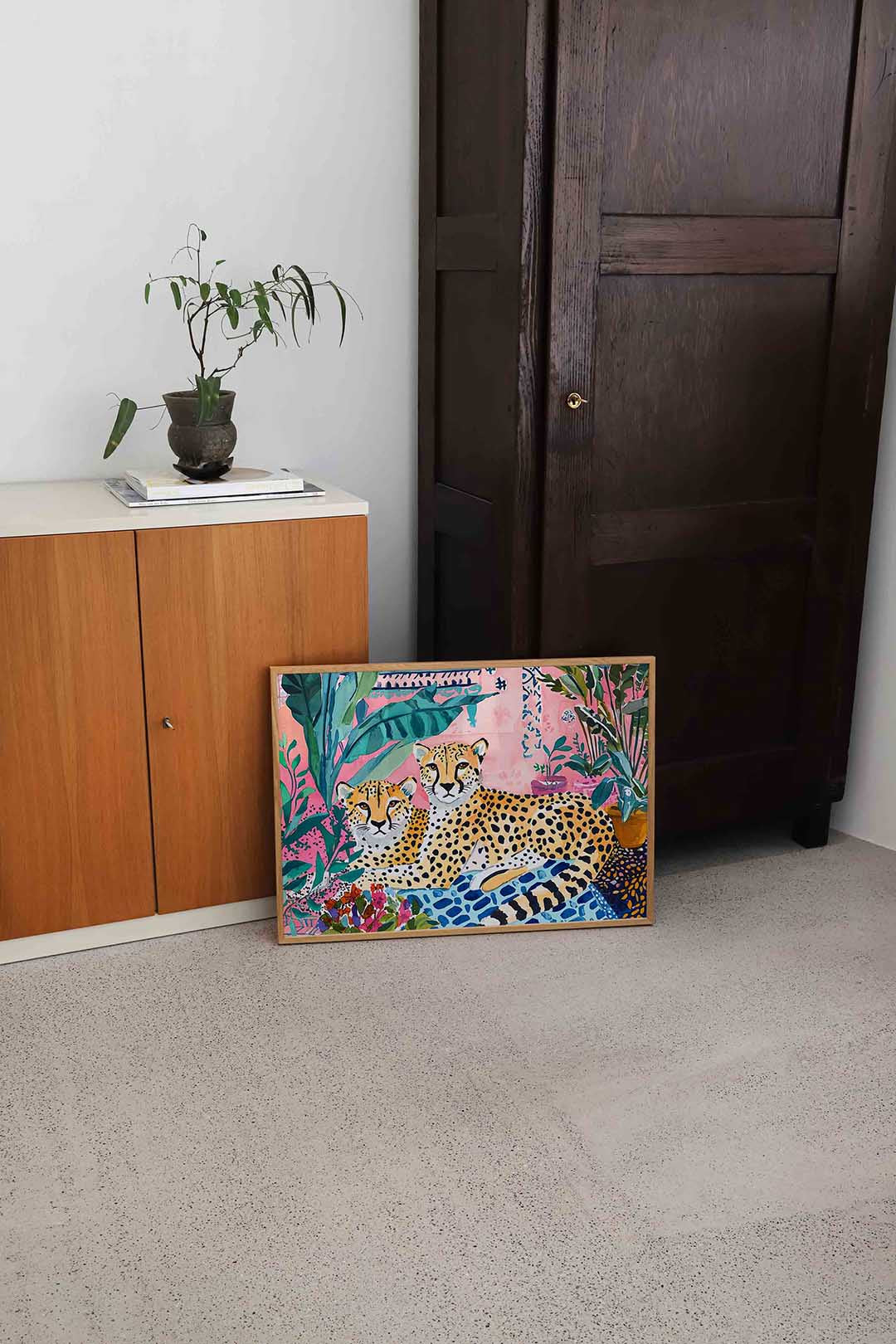 Twee cheeta's en planten – dierenillustratie als landscape poster