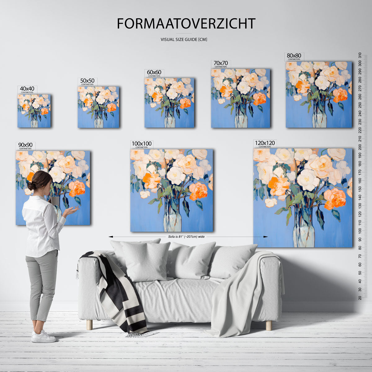 Bloemen in vaas – vierkante muurposter met kleurrijke illustratie