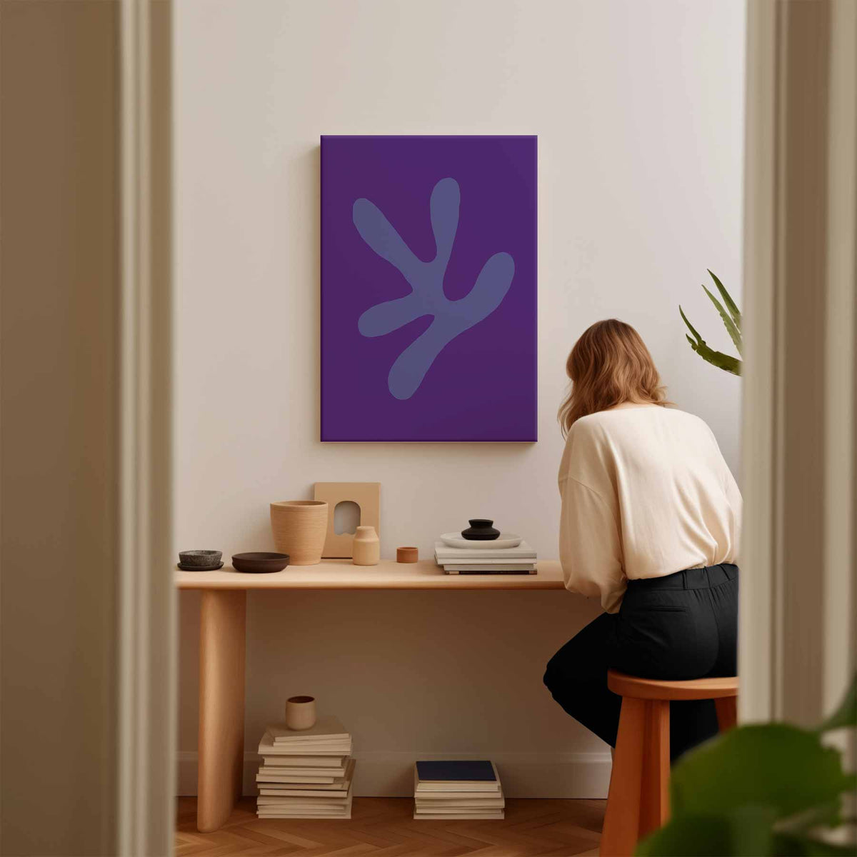 Speelse Paarse Vormen – staand kunstwerk voor modern interieur