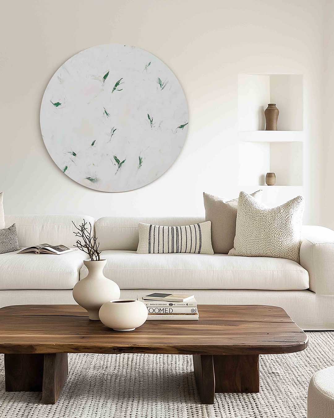 Groene accenten – illustratie muurcirkel als ronde muurdecoratie