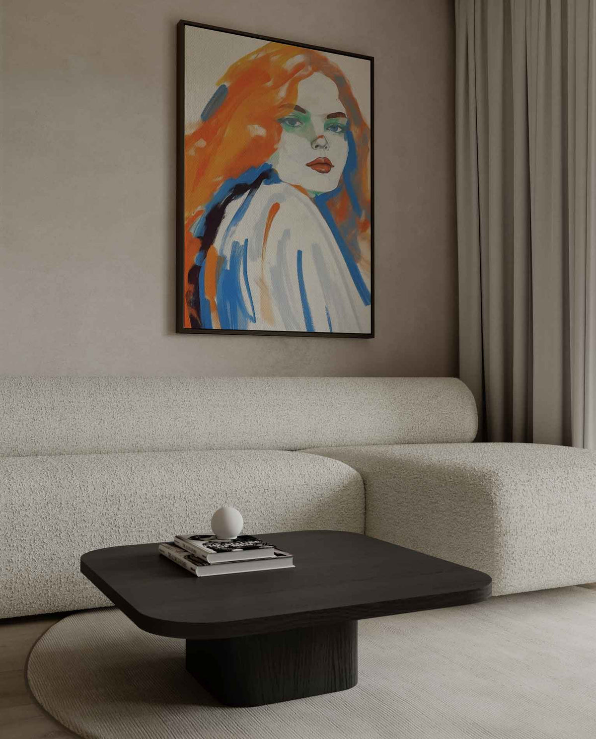 Dromerige Tinten: Vrouw in Kleur – kunstwerk met zwarte baklijst