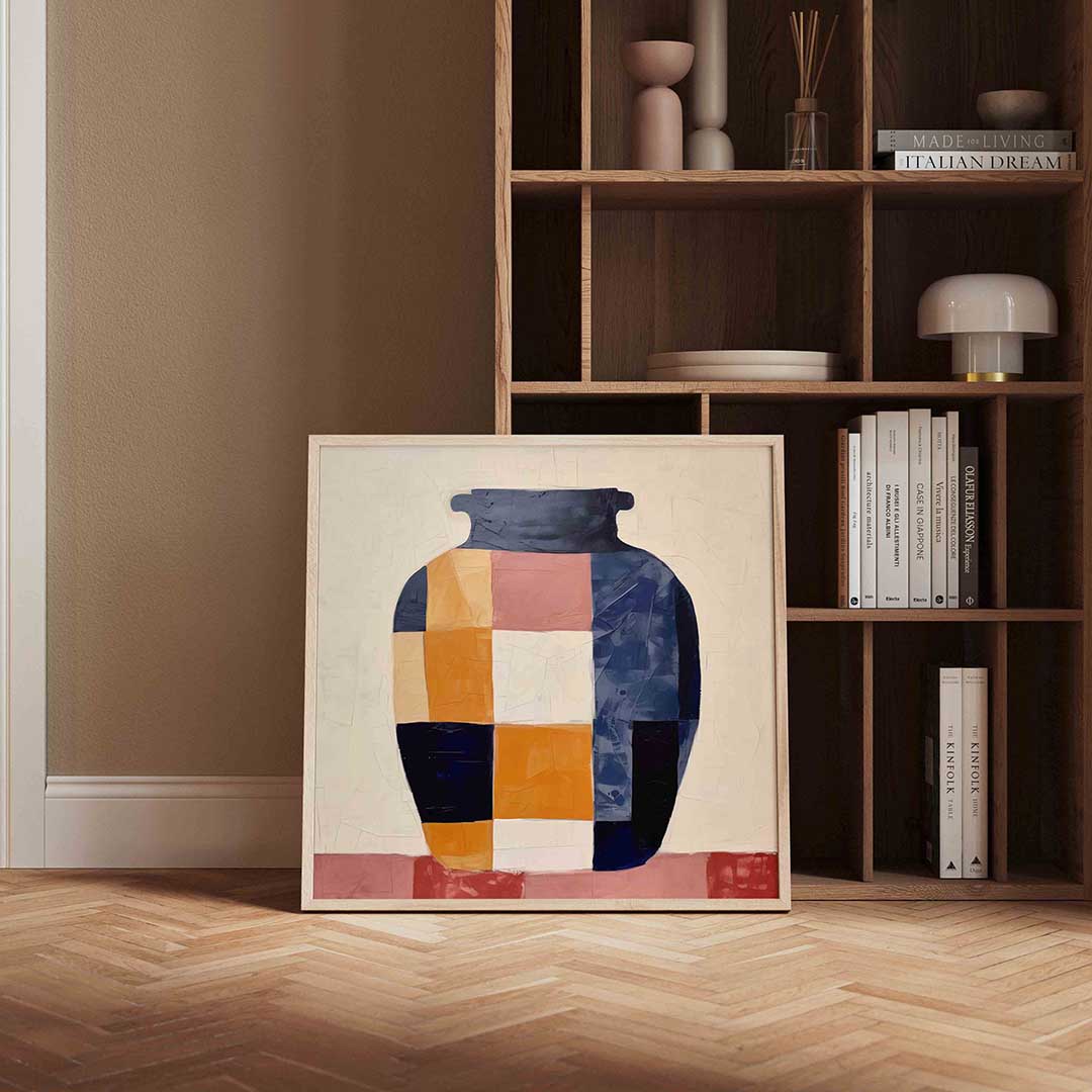 Vaas met blokken – vierkante wanddecoratie met kleur en vorm van WallArtistic