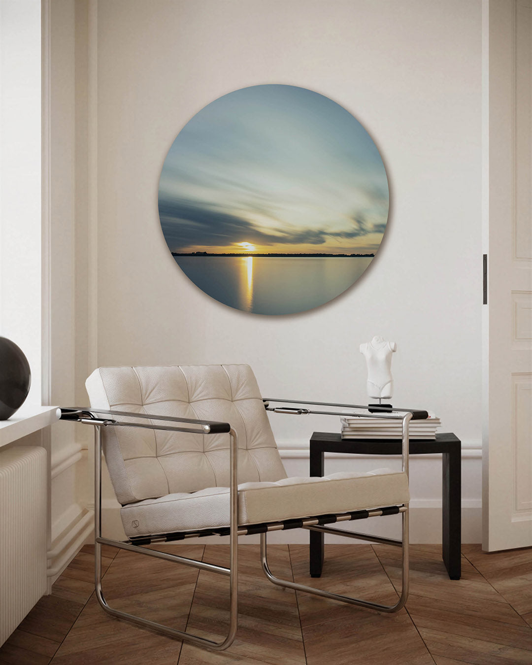 Zonsondergang over kalm water – fotografie muurcirkel als ronde wanddecoratie