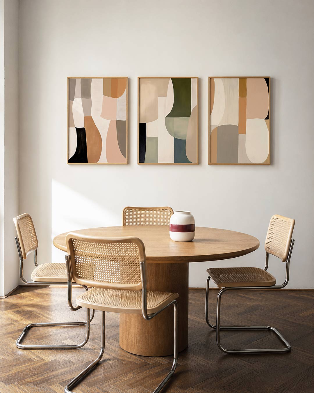 Vorm en kleur – driedelige posterset in interieur