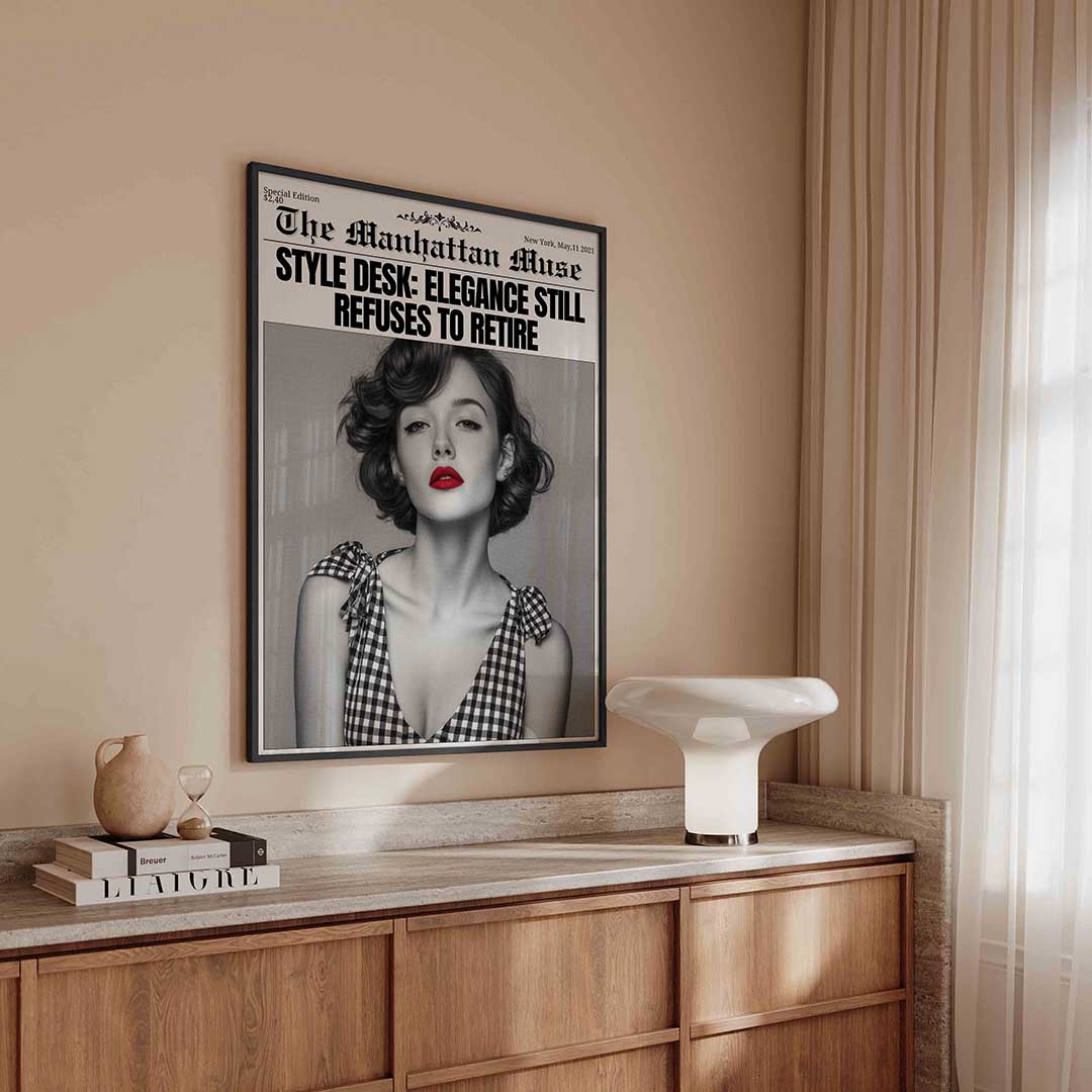Stijlvolle vrouw met rode lippen – kleurrijke Pop Art poster in staand formaat