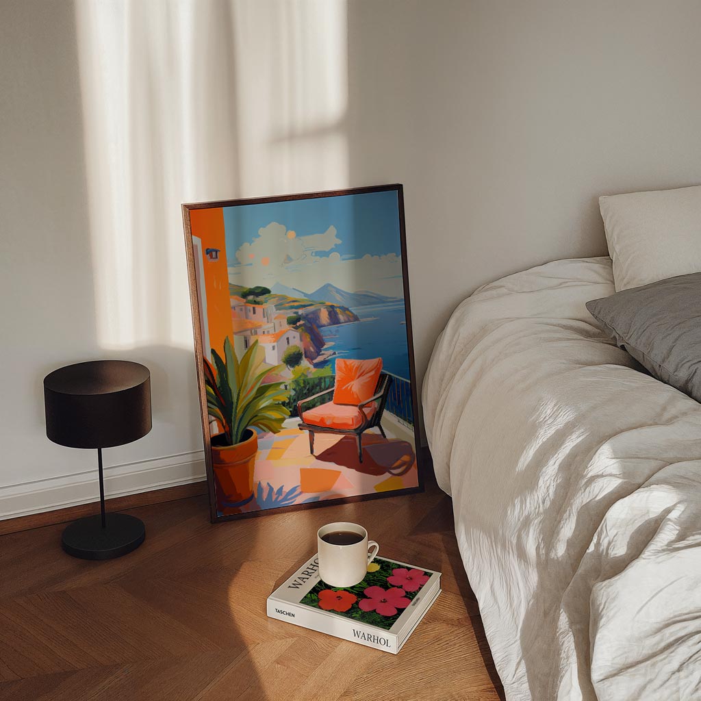 Zomerse Balkon Uitzicht – staande zomer wanddecoratie van WallArtistic
