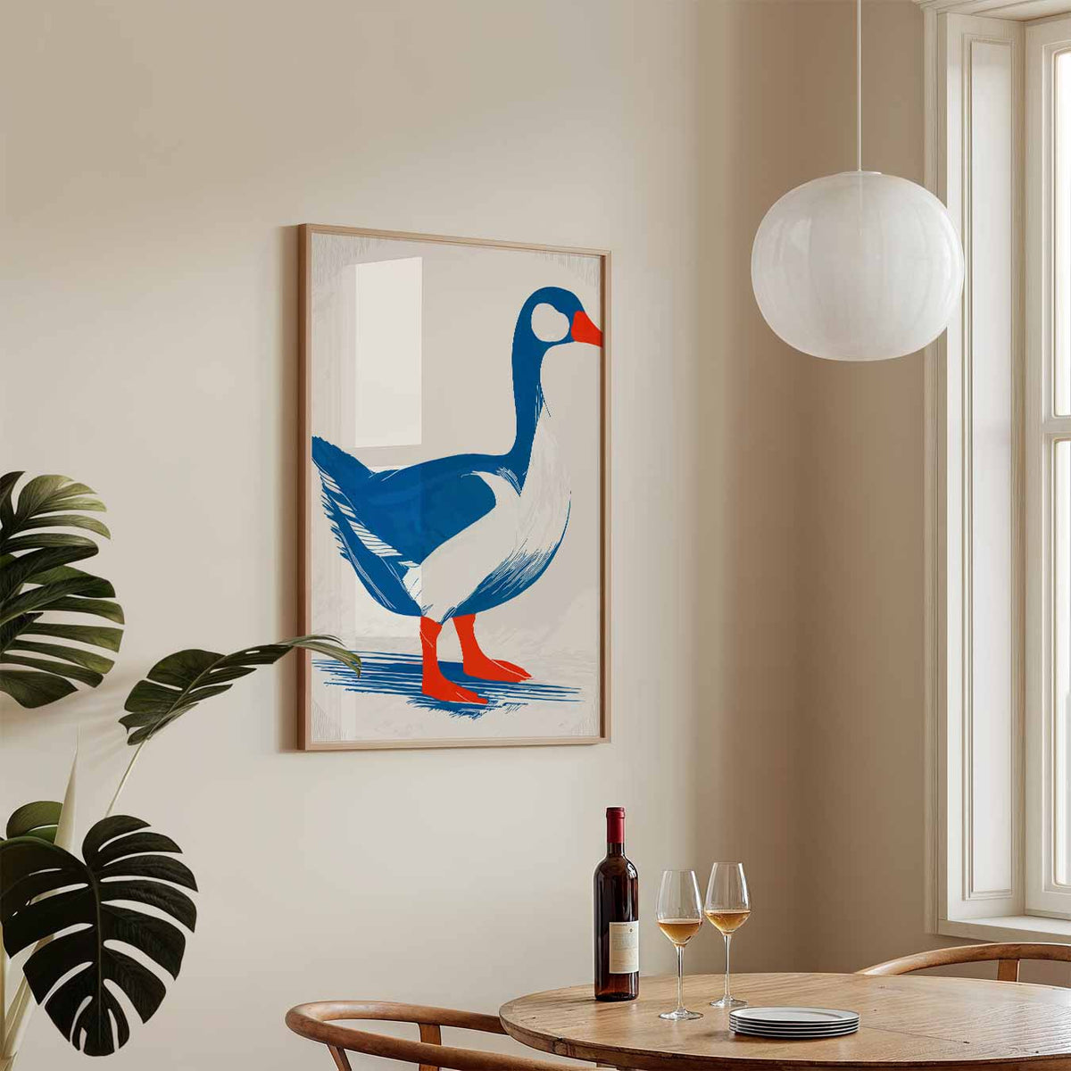 Moderne Blauwe Gans Art Print – zomerse wandkunst als portret poster