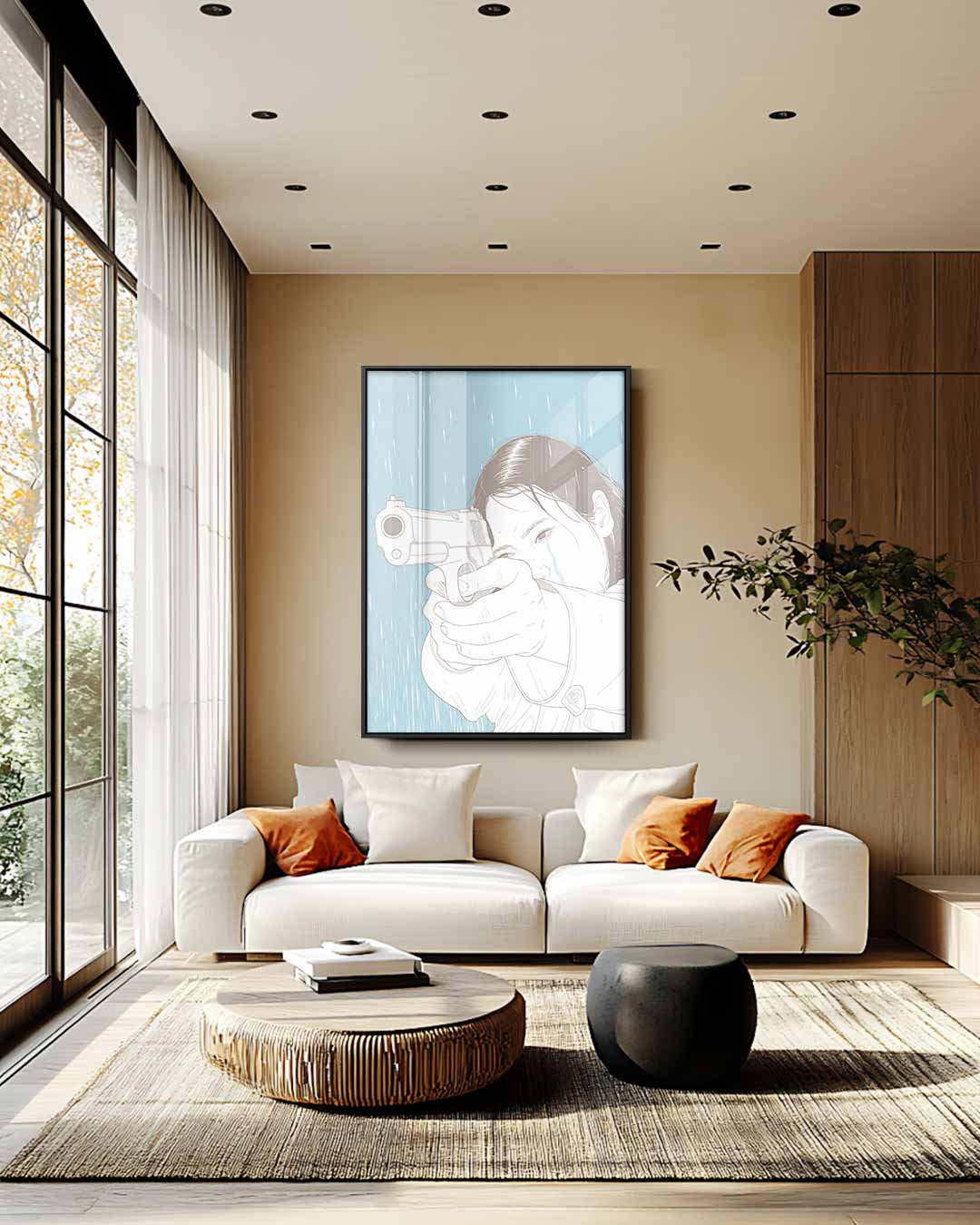 Kracht en Emotie in Regen – modern portret kunstwerk van WallArtistic