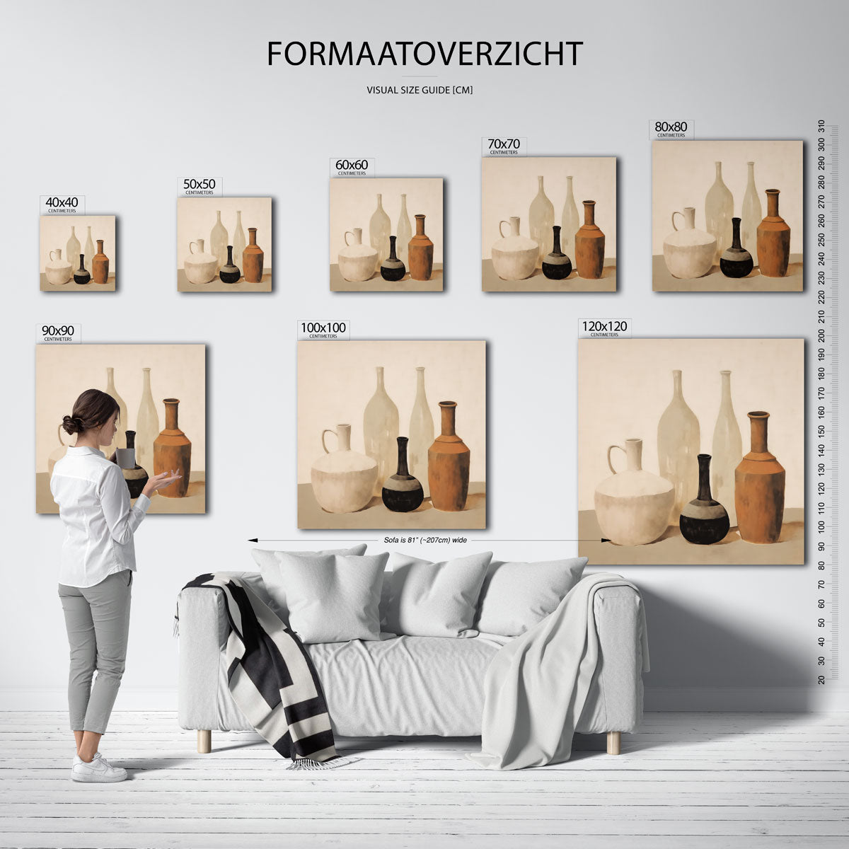 Vazen en flessen – vierkante muurposter met kleurrijke vormen