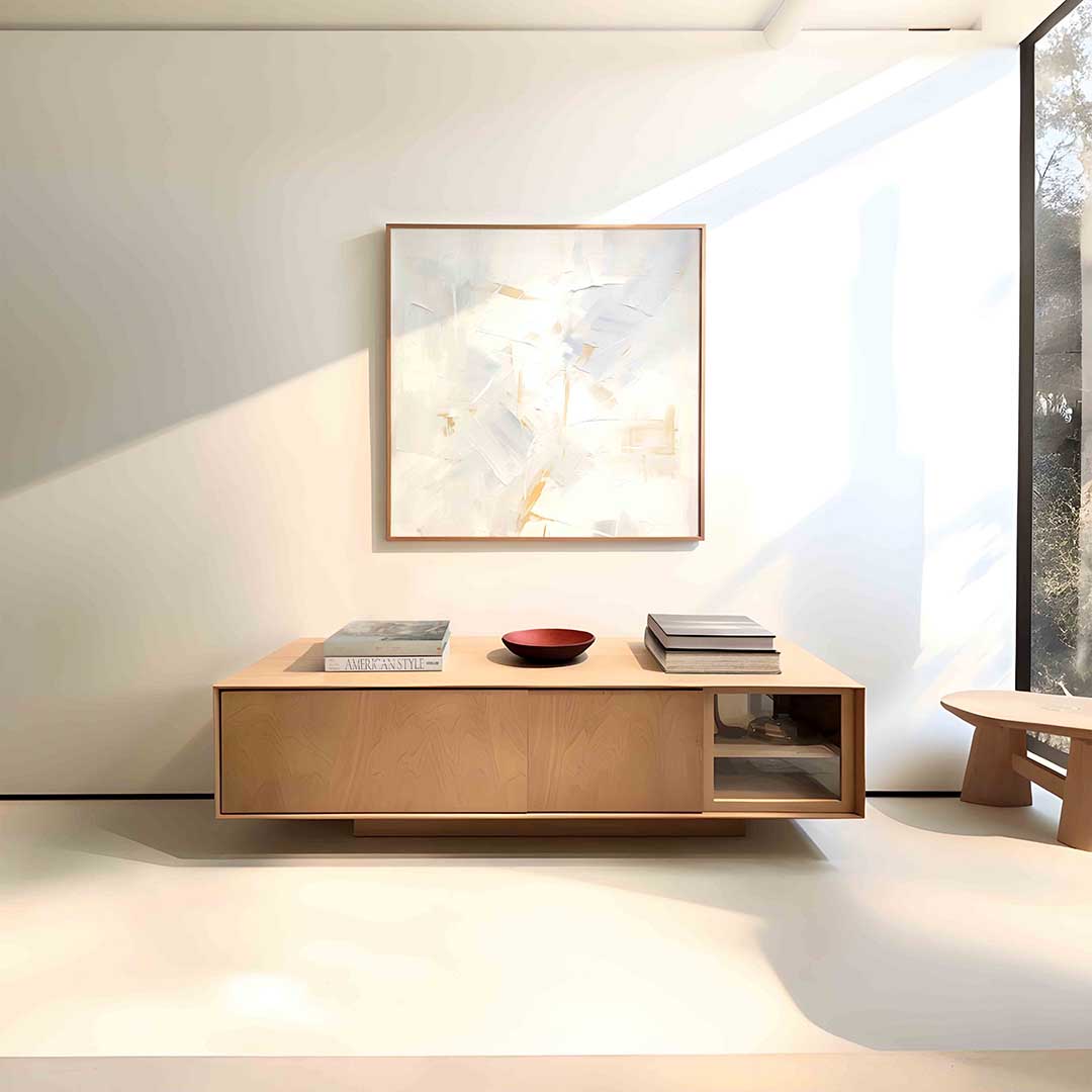 Abstracte beige en witte – vierkante zachte abstracte wanddecoratie van WallArtistic