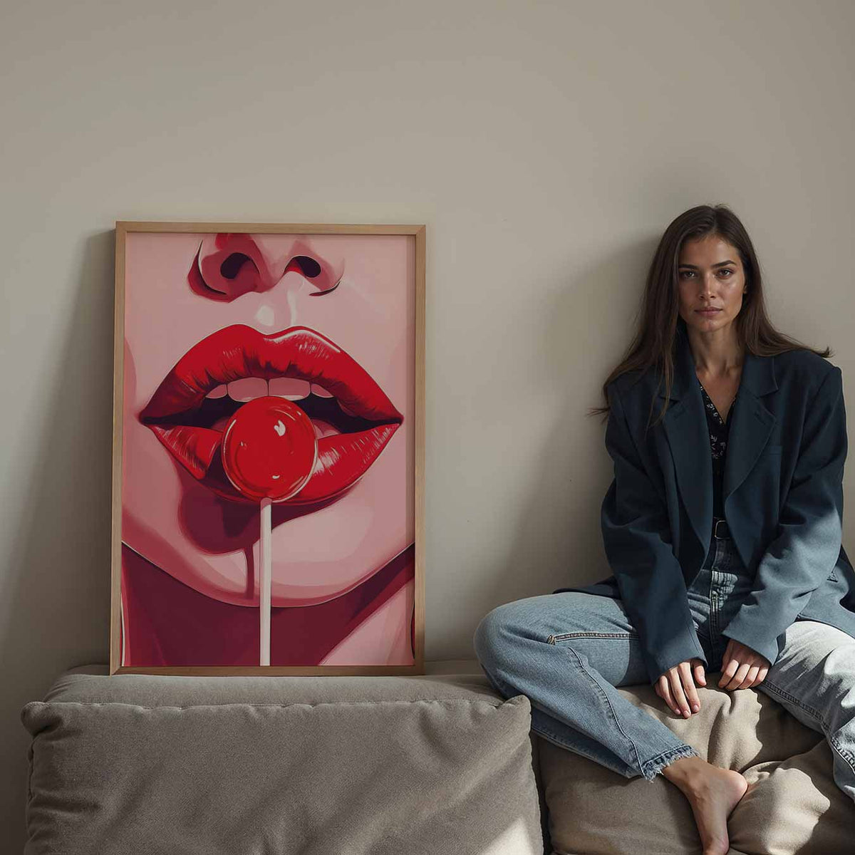 Verleidelijke Rode Lippen – Streetart wandkunst als portret poster