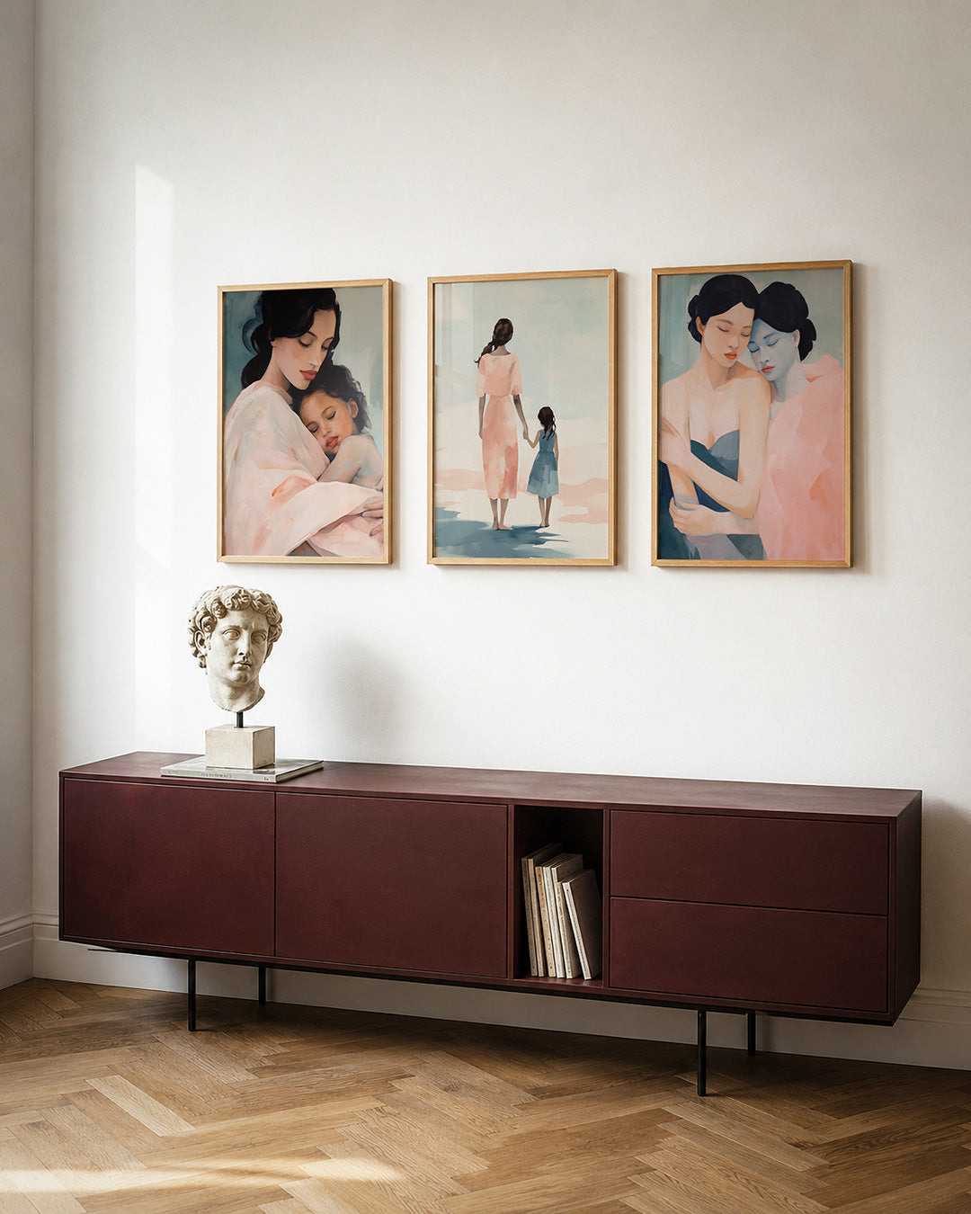 Abstract posterset – detailweergave – een abstracte posterset met donkere tinten en een rustige
