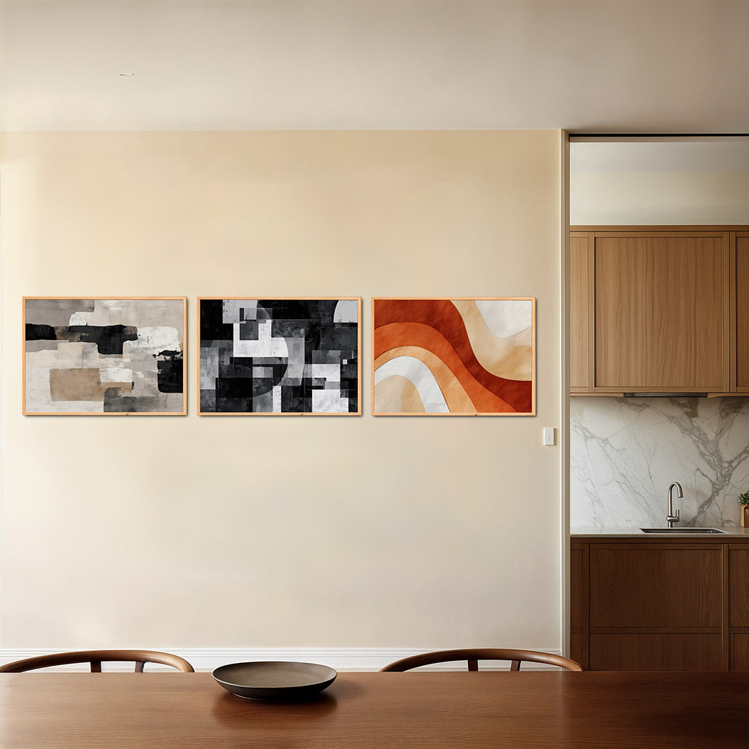 Vorm en balans Posterset-Bauhaus-geïnspireerde geometrische posters in een modern interieur